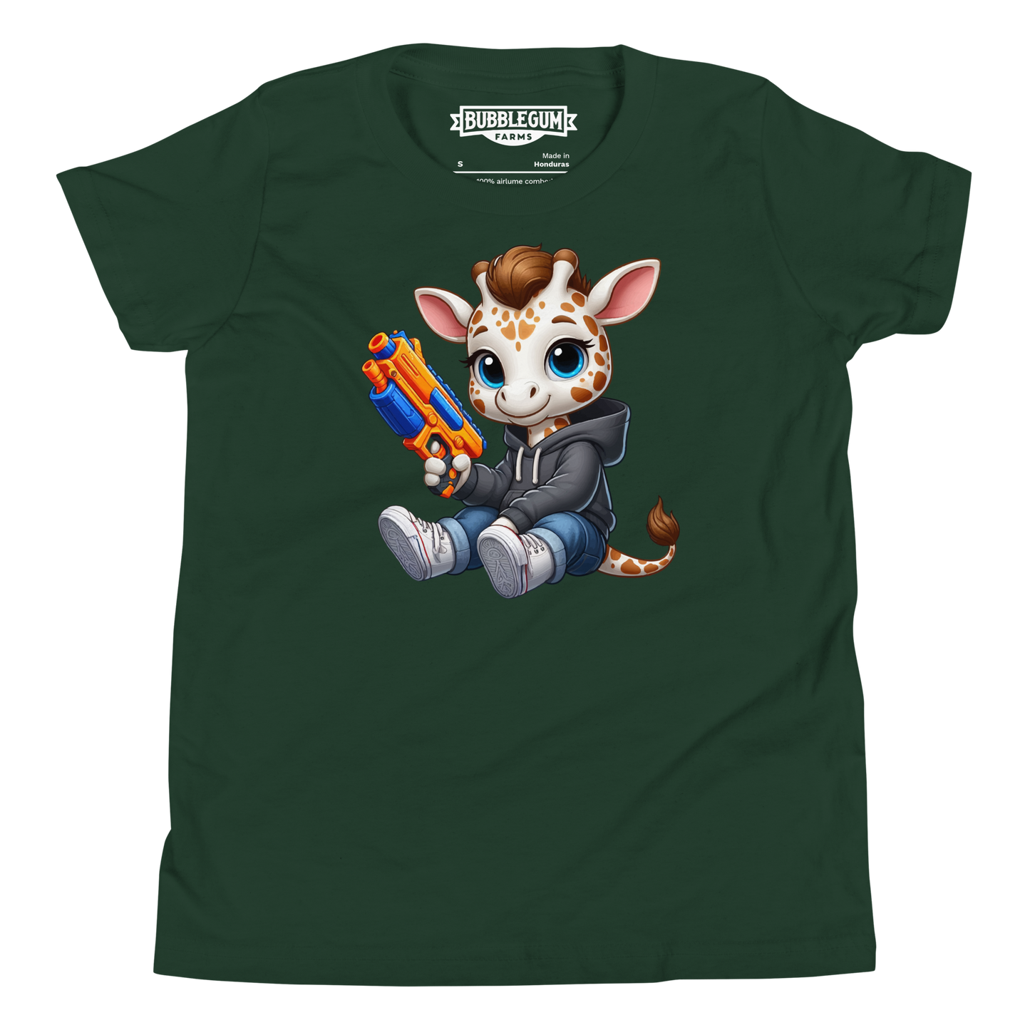 White Giraffe with Foam Dart Blaster - Youth Staple Tee