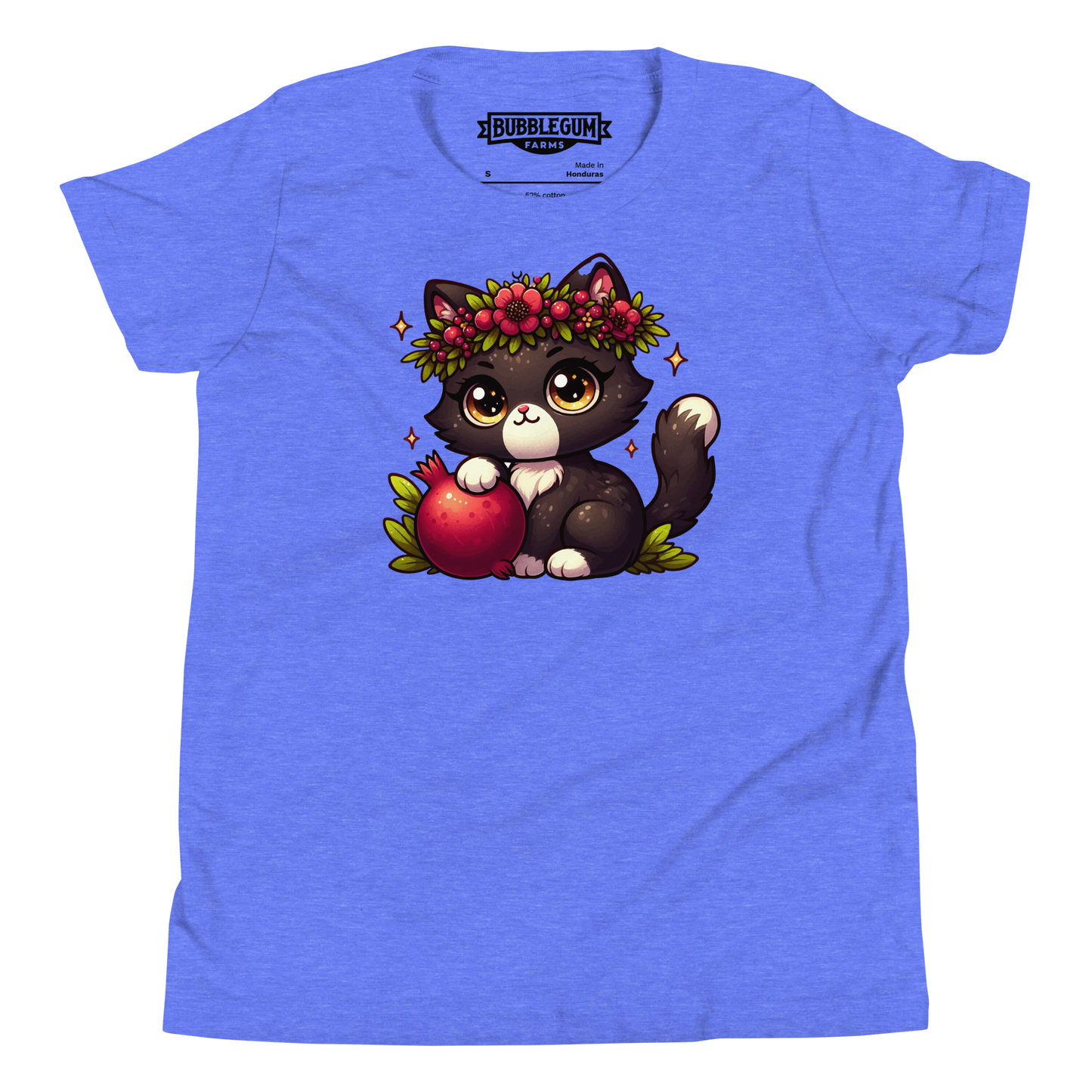 Black Kitten with Red Flowers - Youth Staple Tee