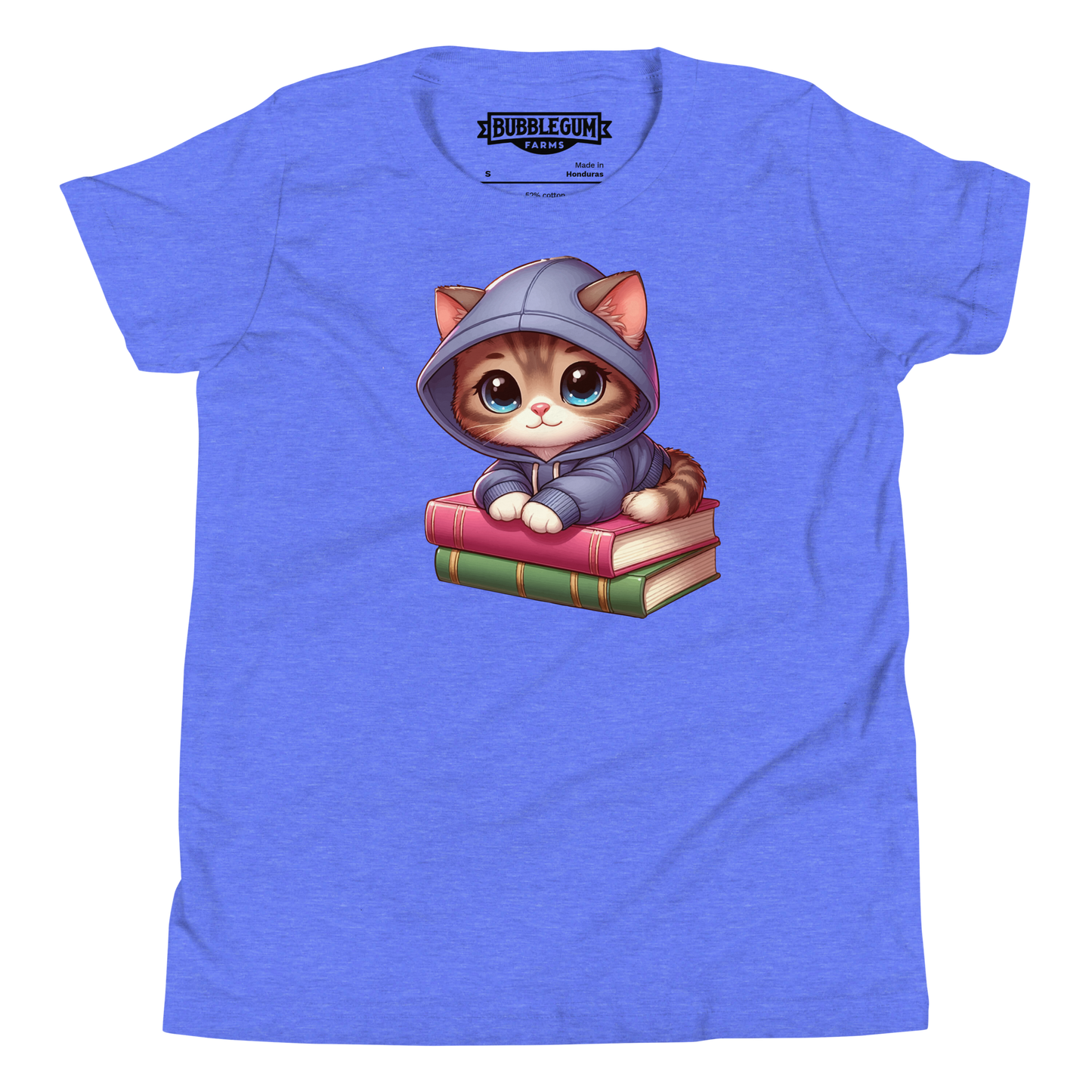 Brown Kitten - Sitting on Books - Youth Staple Tee