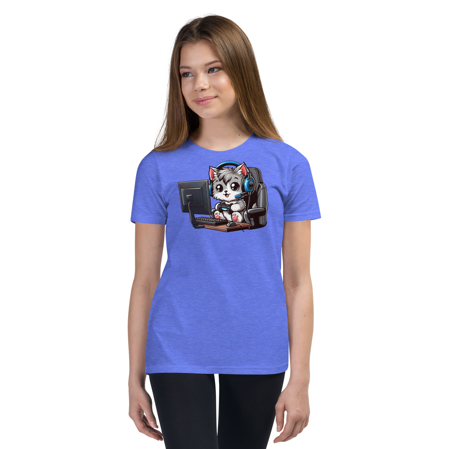 Gamer Kitten - Blue Headset - Youth Staple Tee