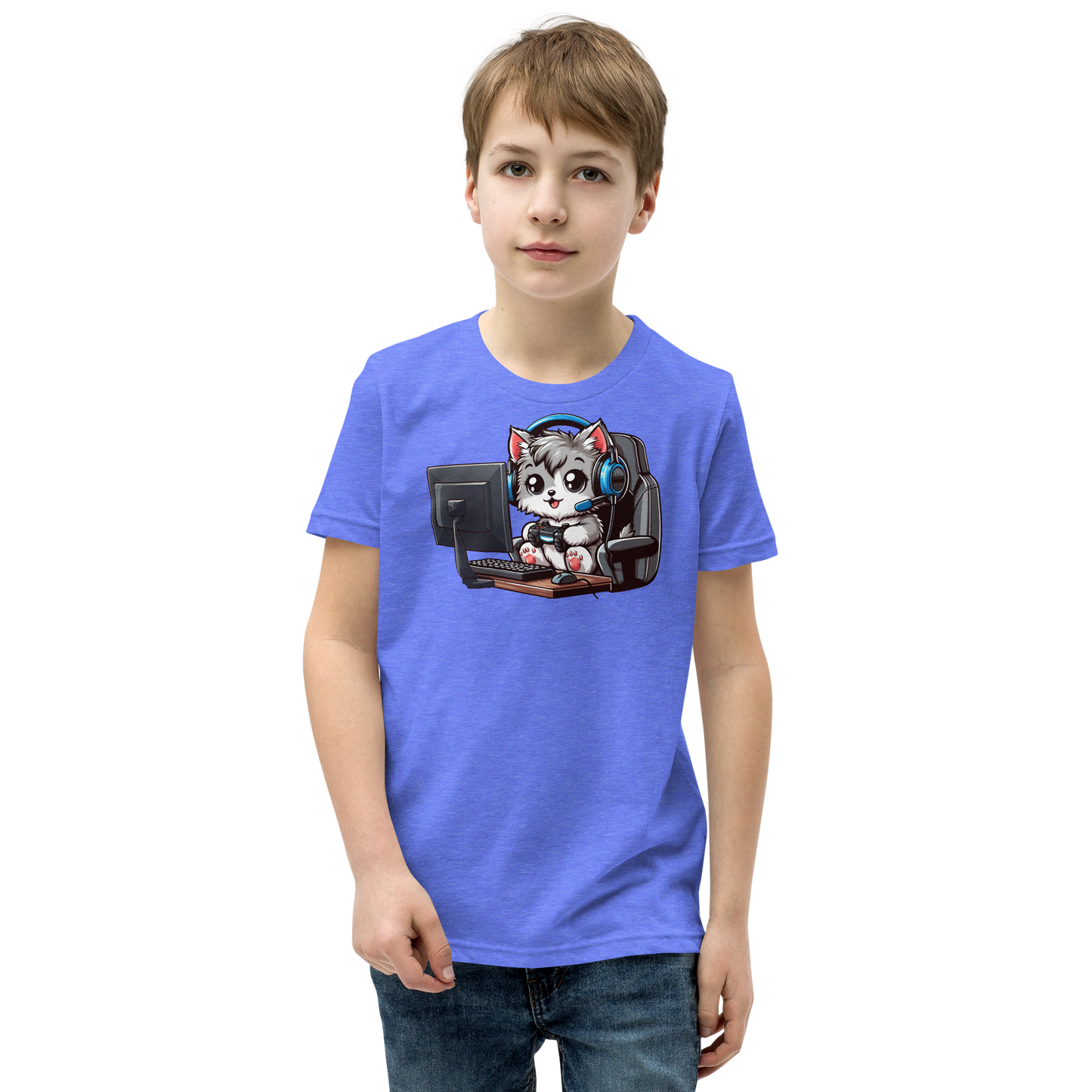 Gamer Kitten - Blue Headset - Youth Staple Tee