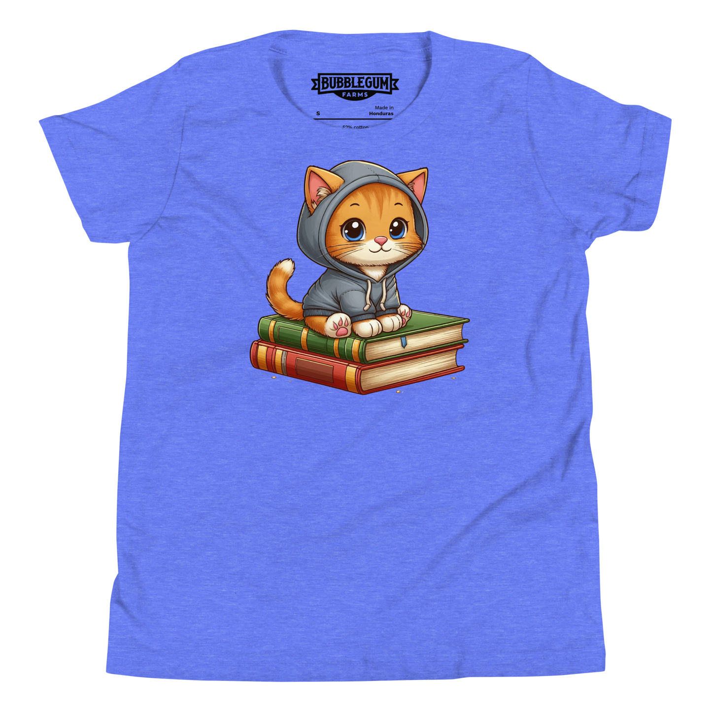 Orange Kitten - Sitting on Books - Youth Staple Tee