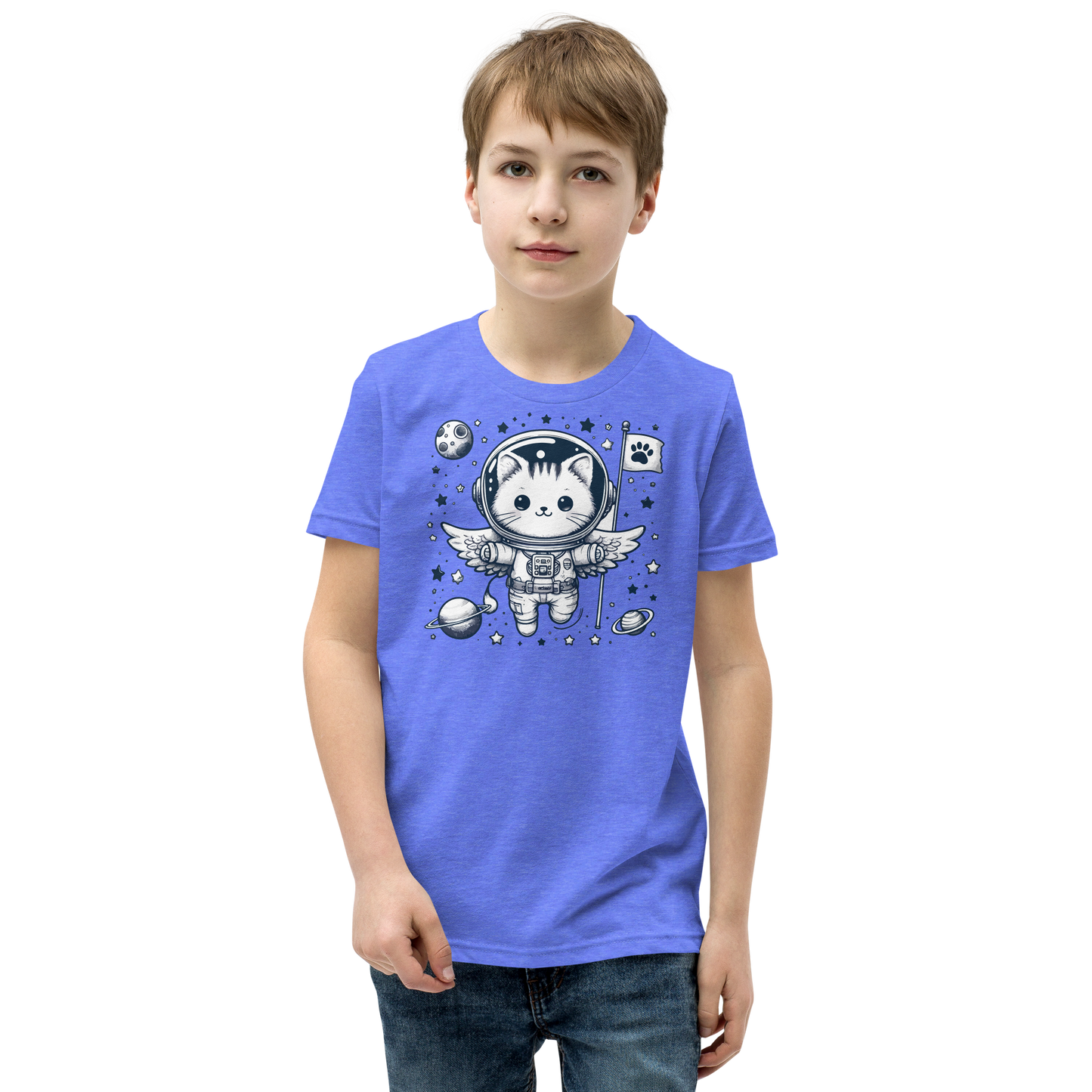 Space Kitten with Stars - Youth Staple Tee