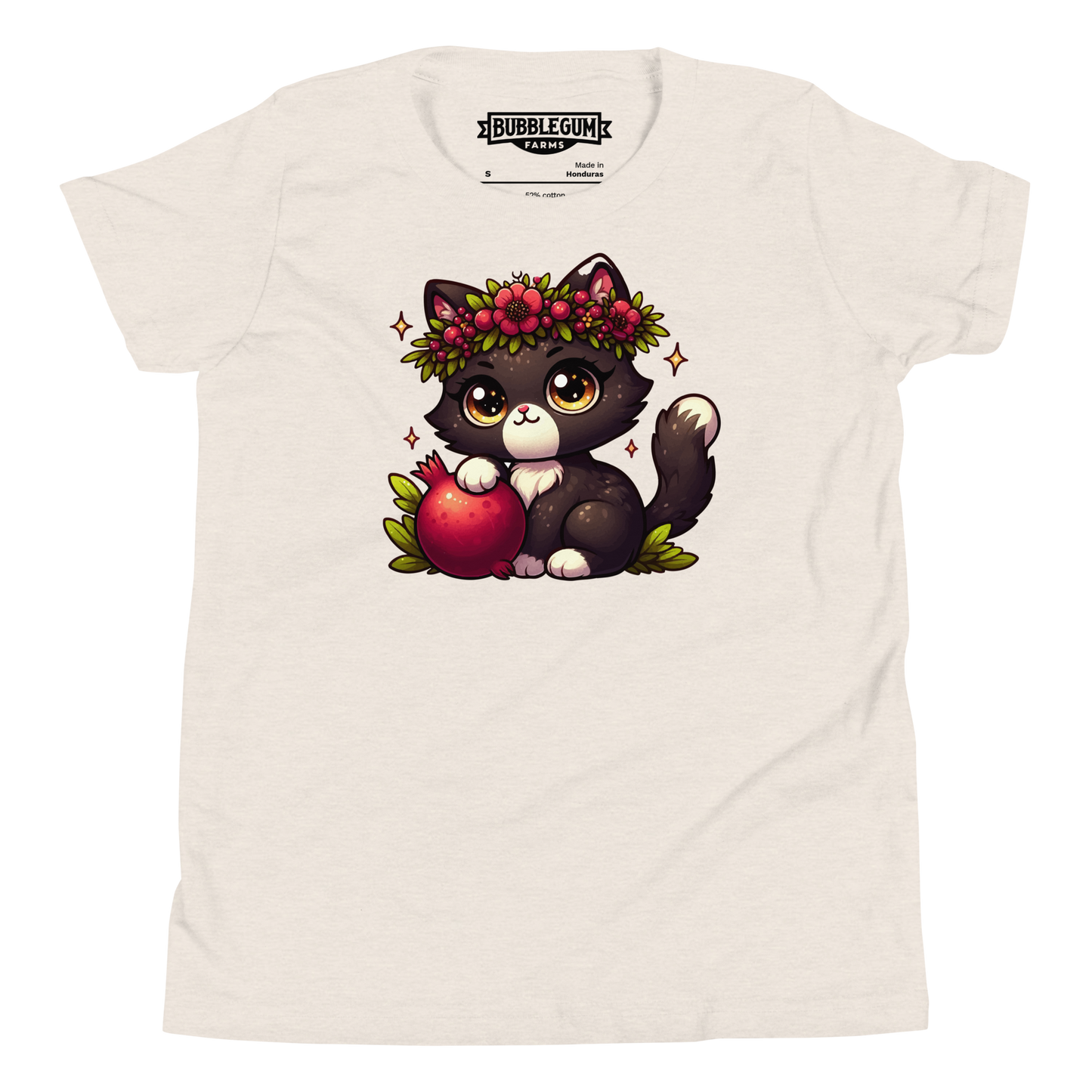 Black Kitten with Red Flowers - Youth Staple Tee