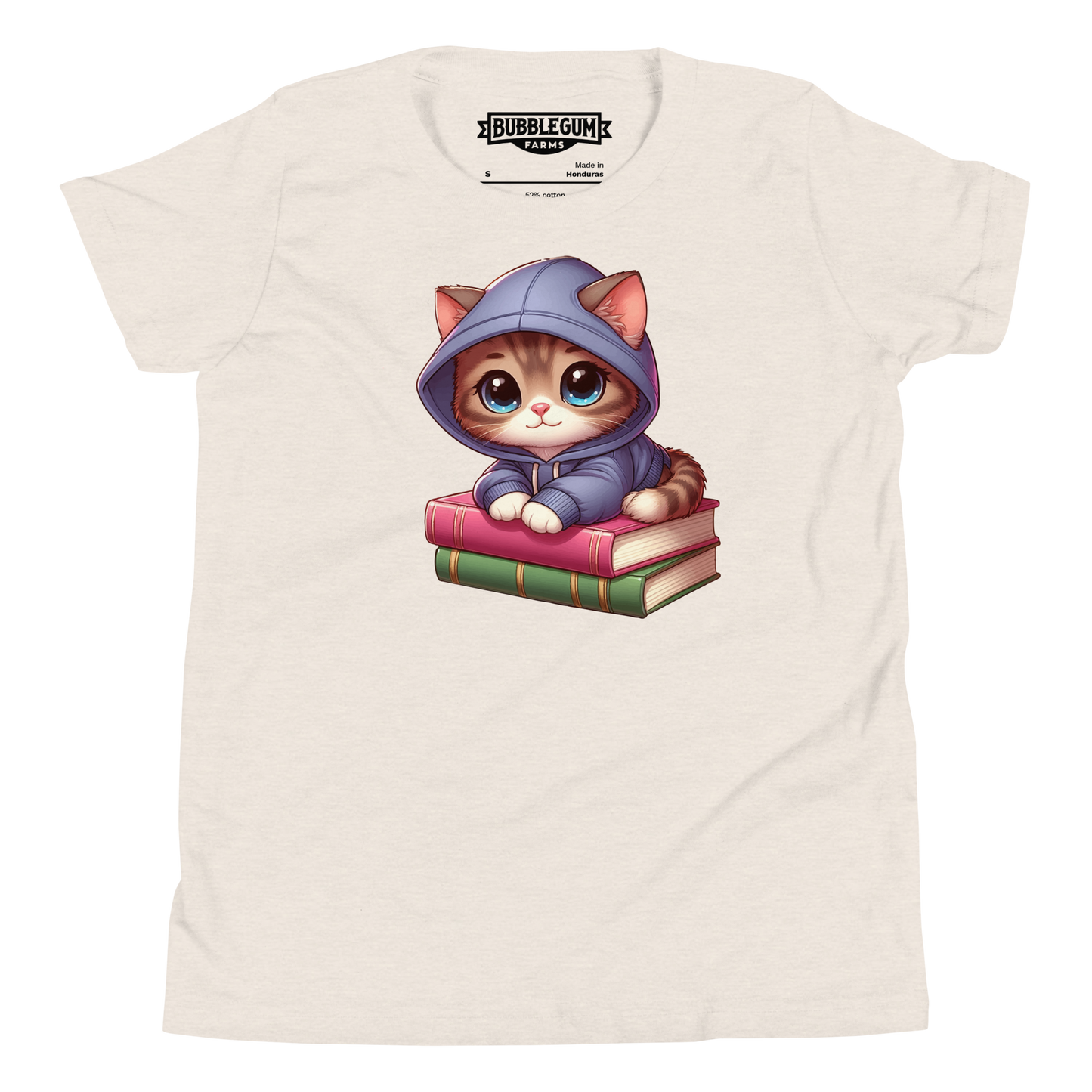 Brown Kitten - Sitting on Books - Youth Staple Tee