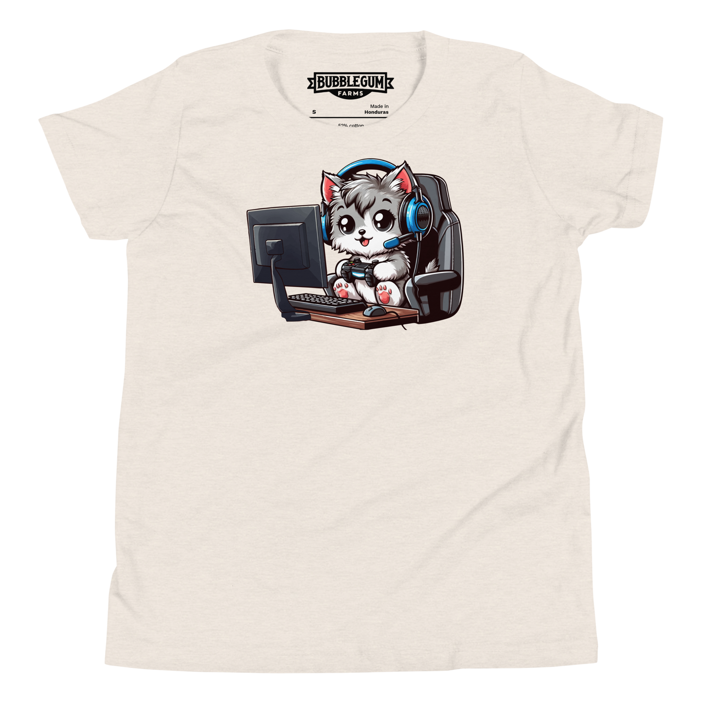 Gamer Kitten - Blue Headset - Youth Staple Tee