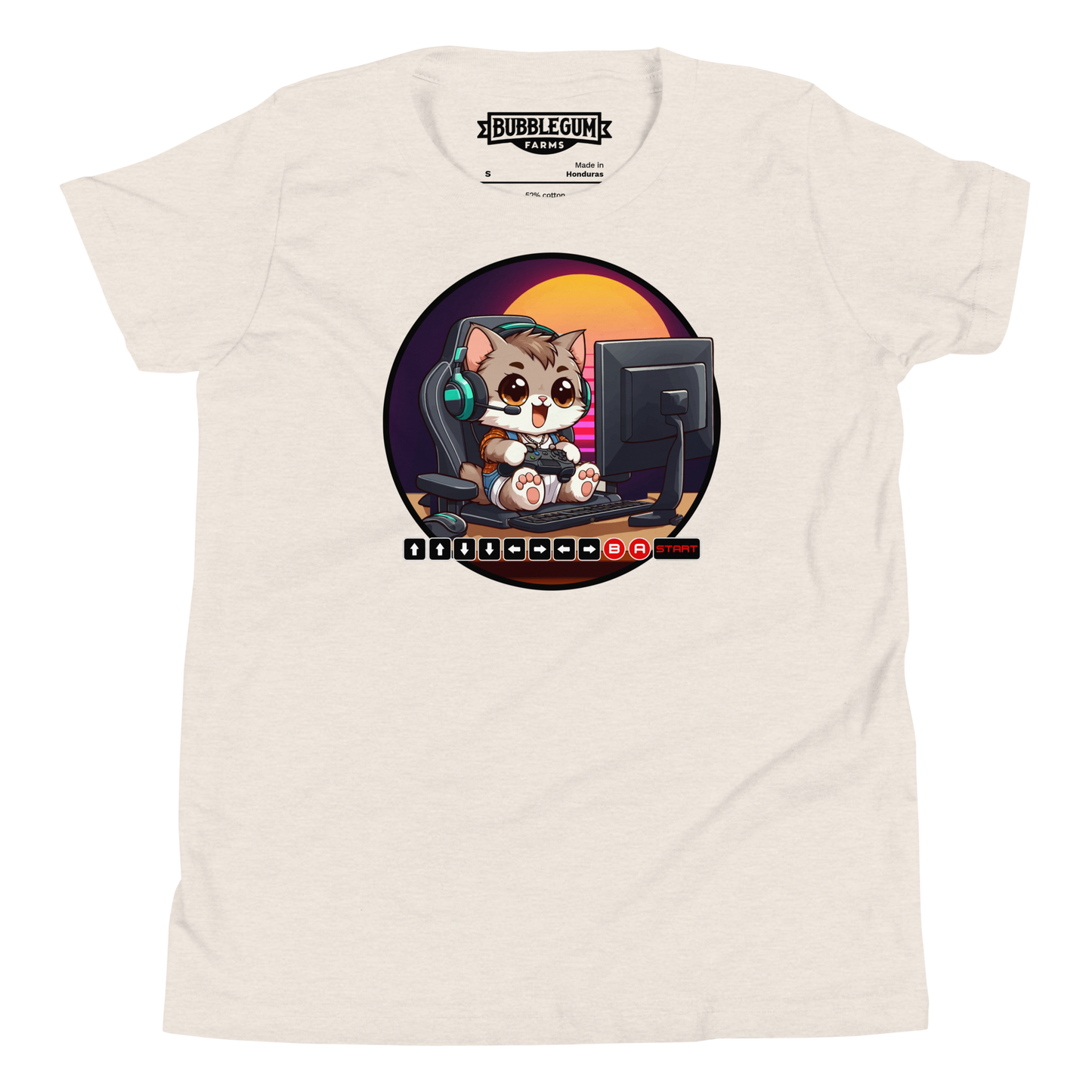 Gamer Kitten - Green Headset - Youth Staple Tee