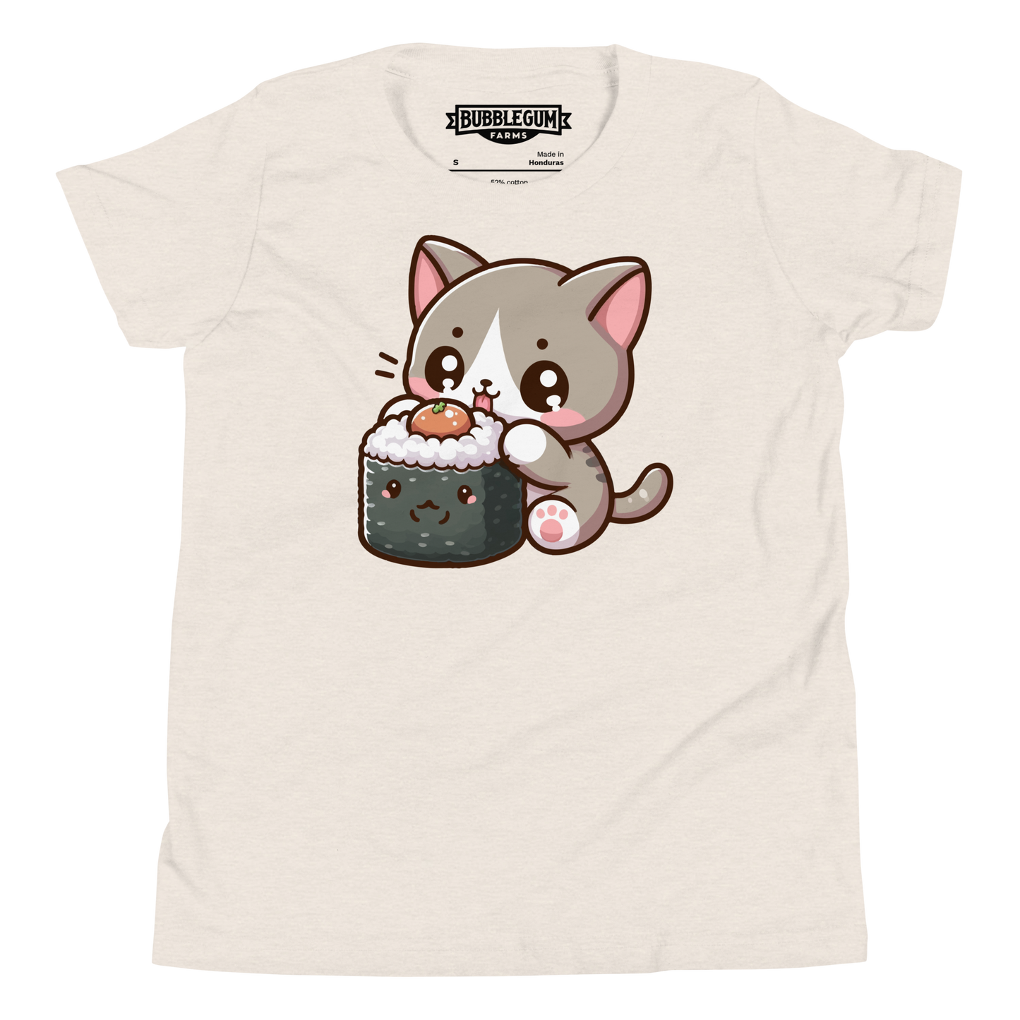 Grey Kitten - Eating Sushi - Youth Staple Tee