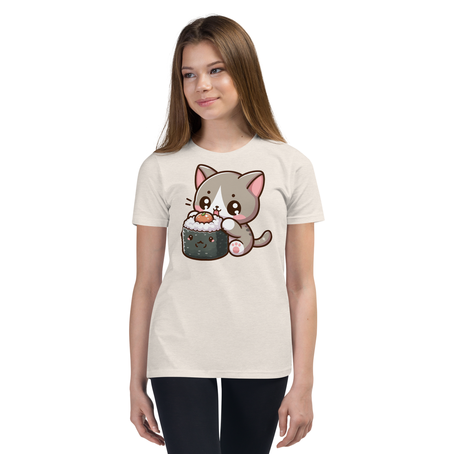 Grey Kitten - Eating Sushi - Youth Staple Tee