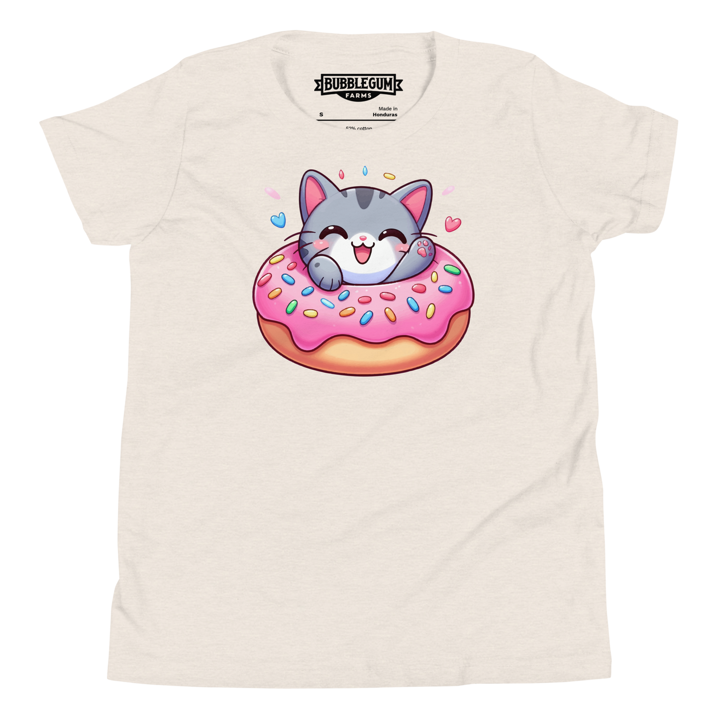 Grey Kitten - Laughing in a Donut - Youth Staple Tee