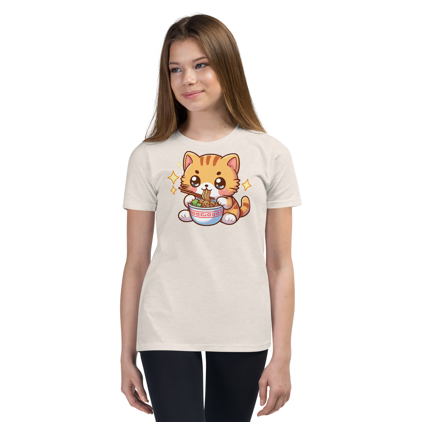 Orange Kitten - Eating Ramen - Youth Staple Tee