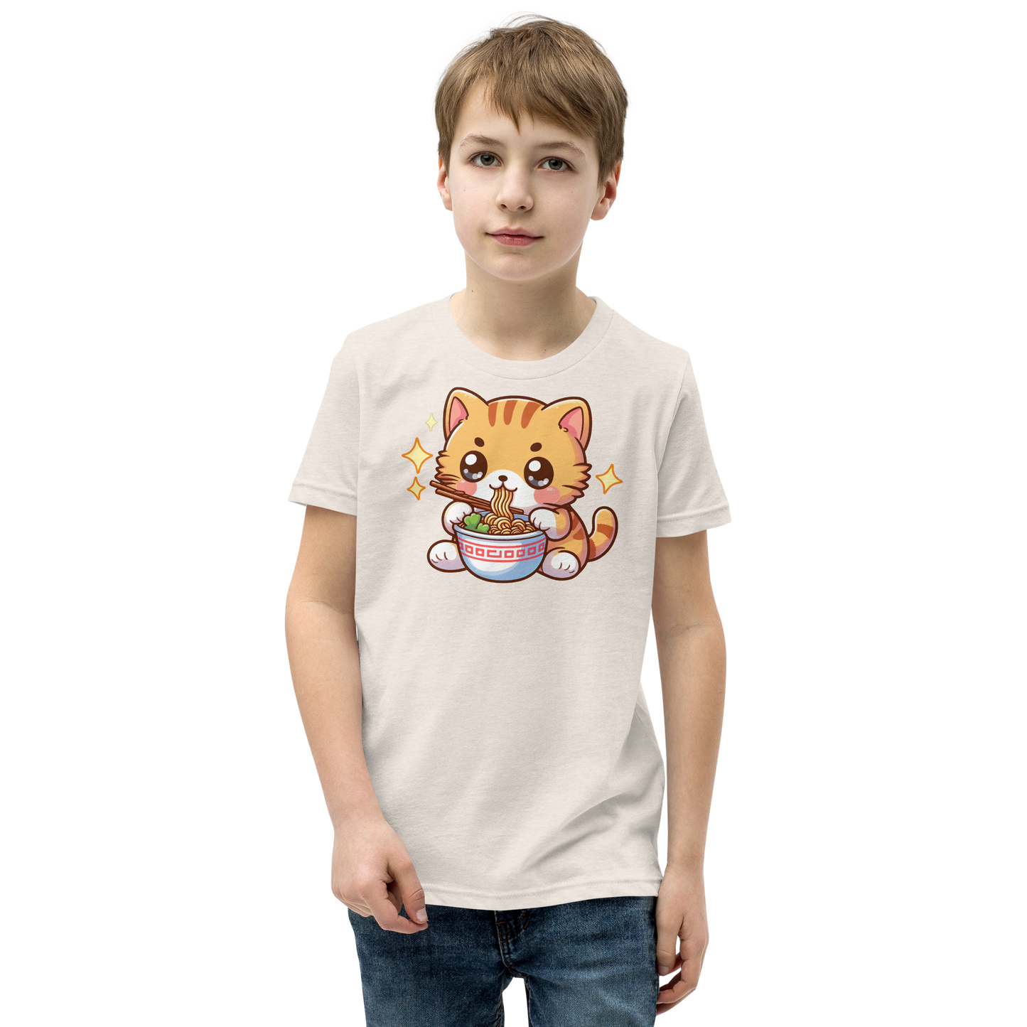 Orange Kitten - Eating Ramen - Youth Staple Tee