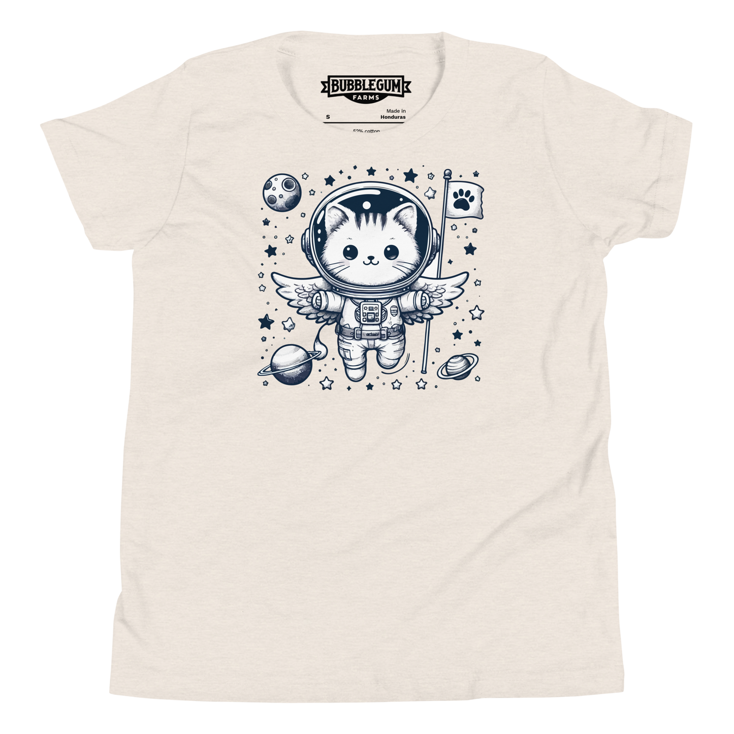 Space Kitten with Stars - Youth Staple Tee