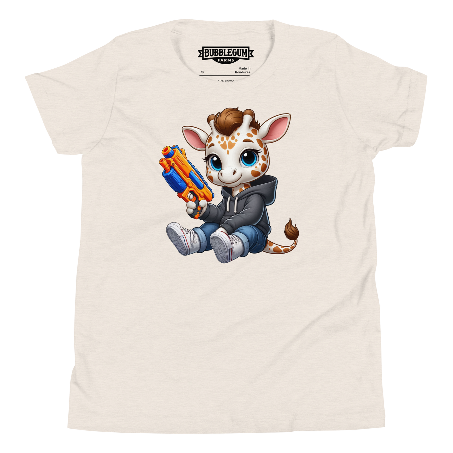 White Giraffe with Foam Dart Blaster - Youth Staple Tee