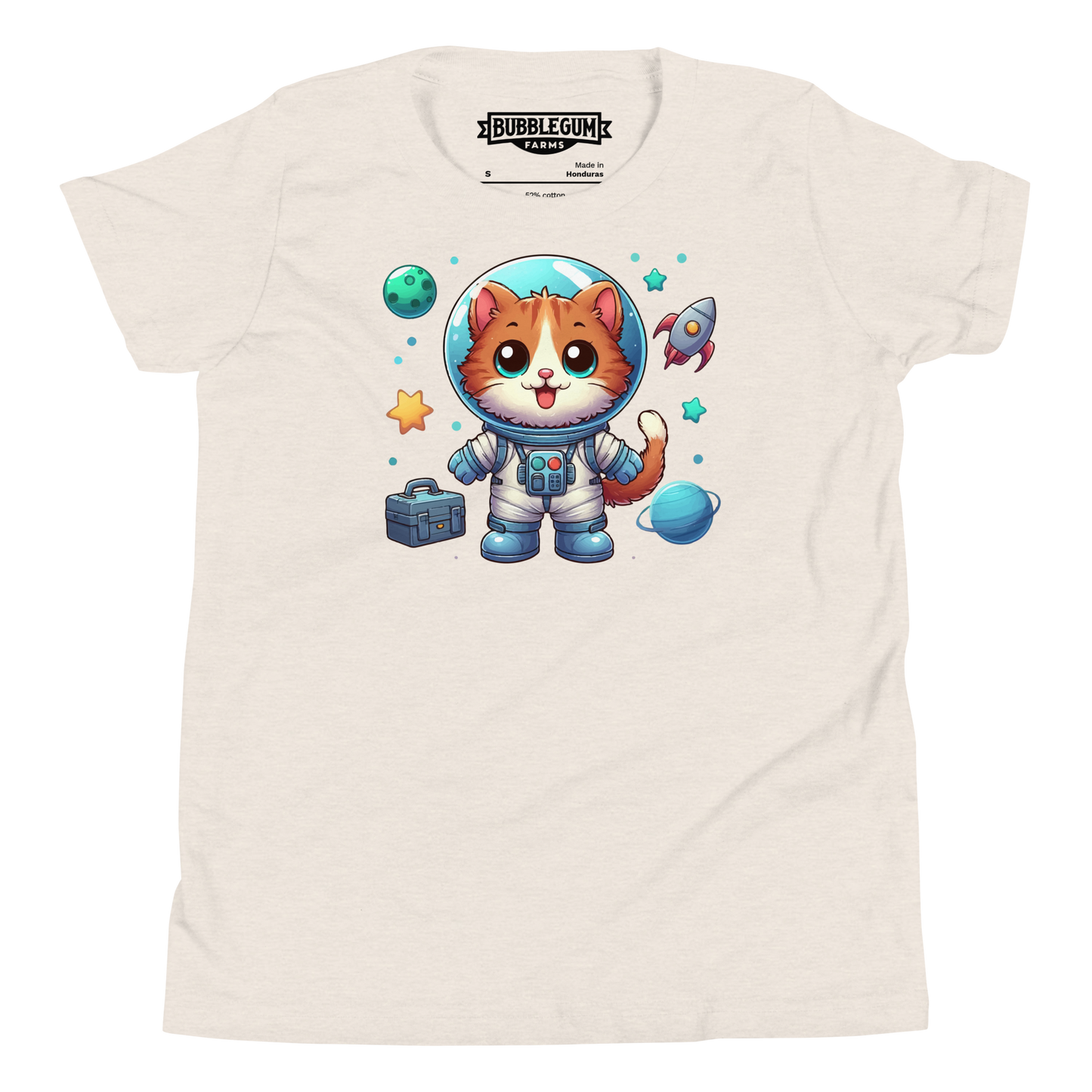 Space Kitten with Planets - Youth Staple Tee