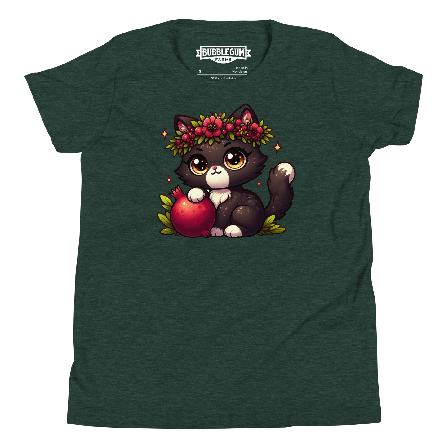 Black Kitten with Red Flowers - Youth Staple Tee