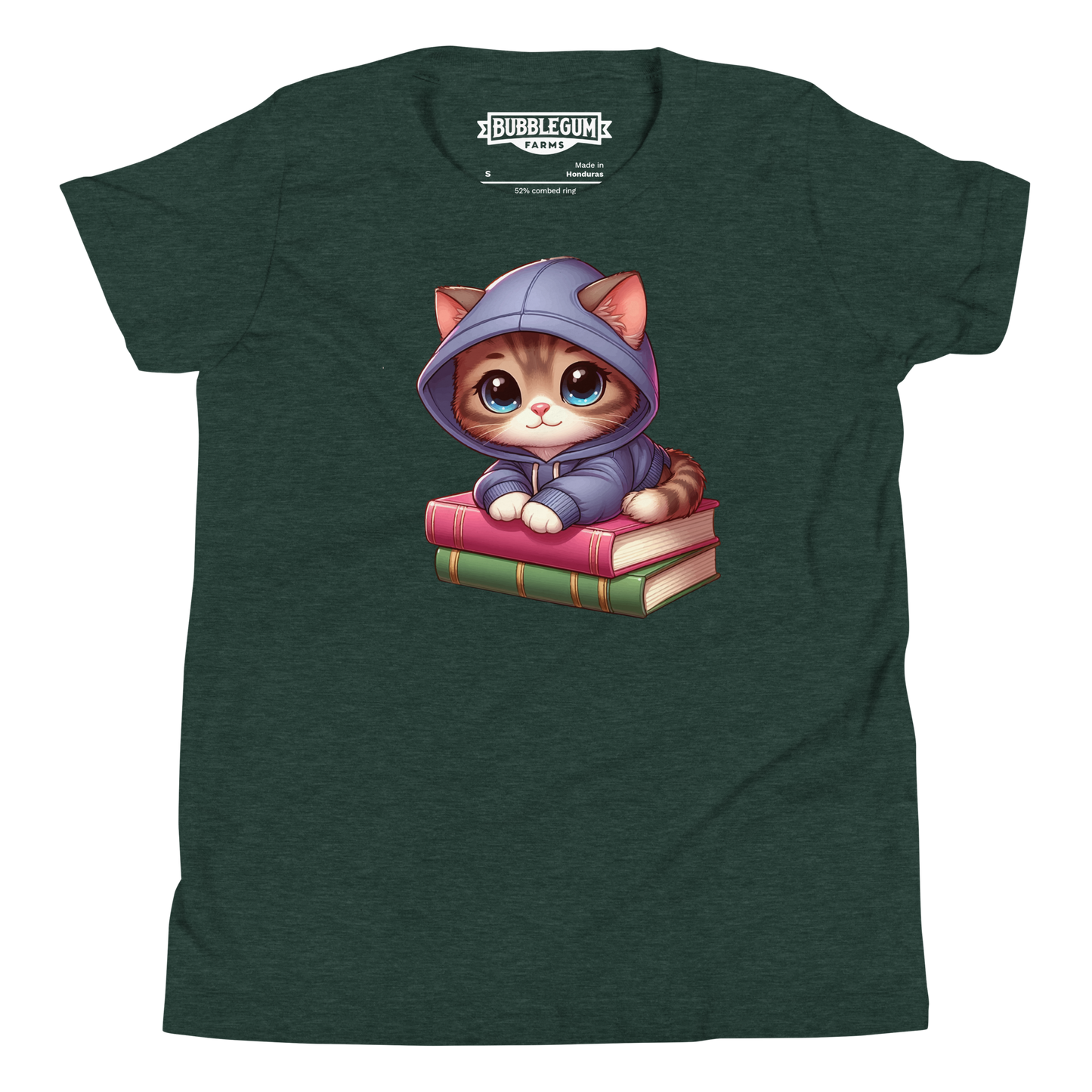 Brown Kitten - Sitting on Books - Youth Staple Tee