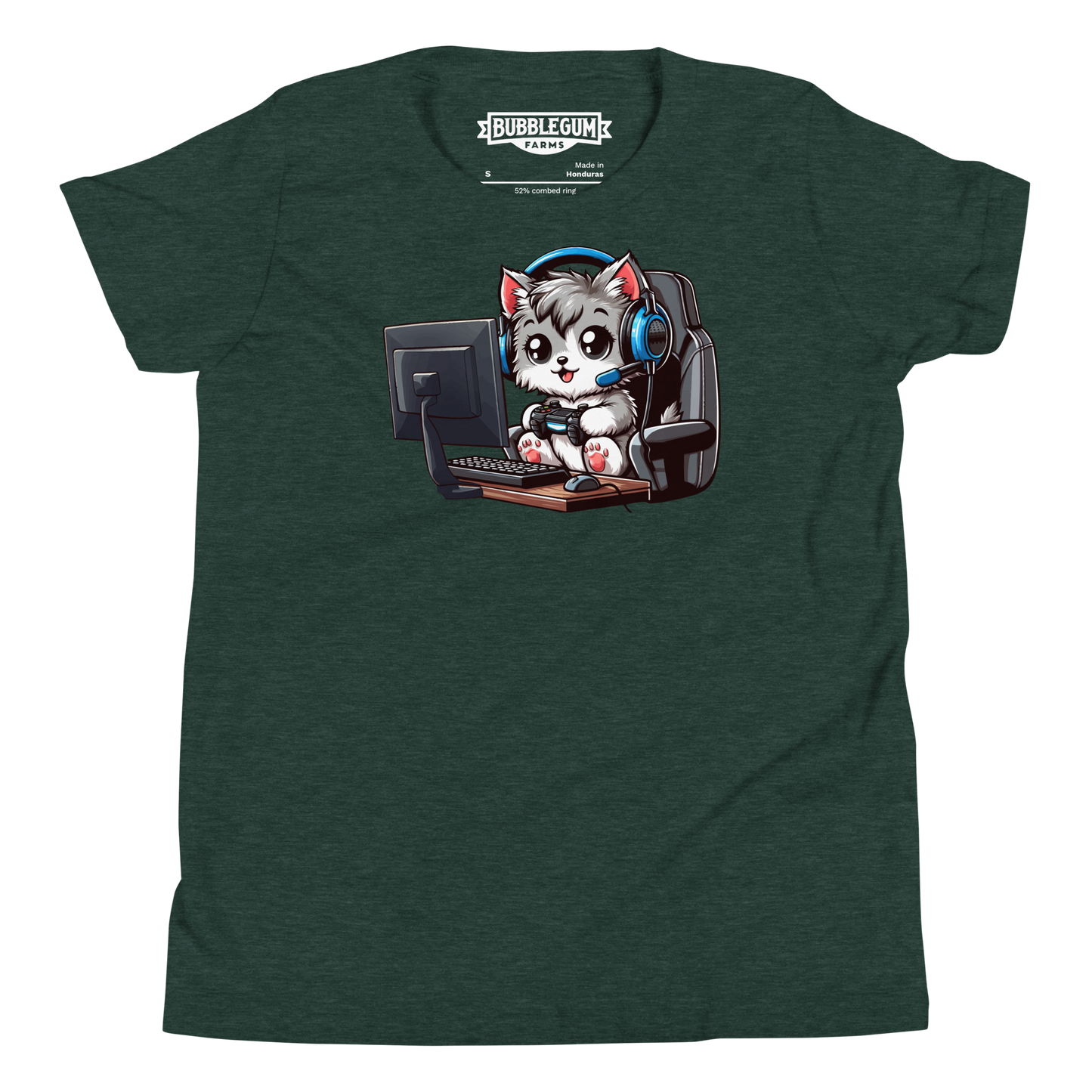 Gamer Kitten - Blue Headset - Youth Staple Tee