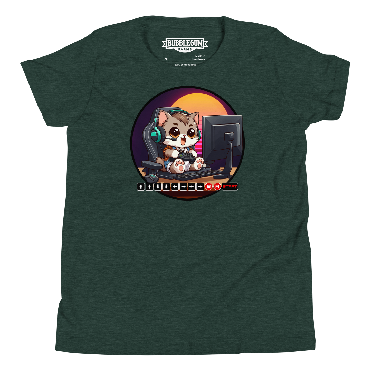 Gamer Kitten - Green Headset - Youth Staple Tee