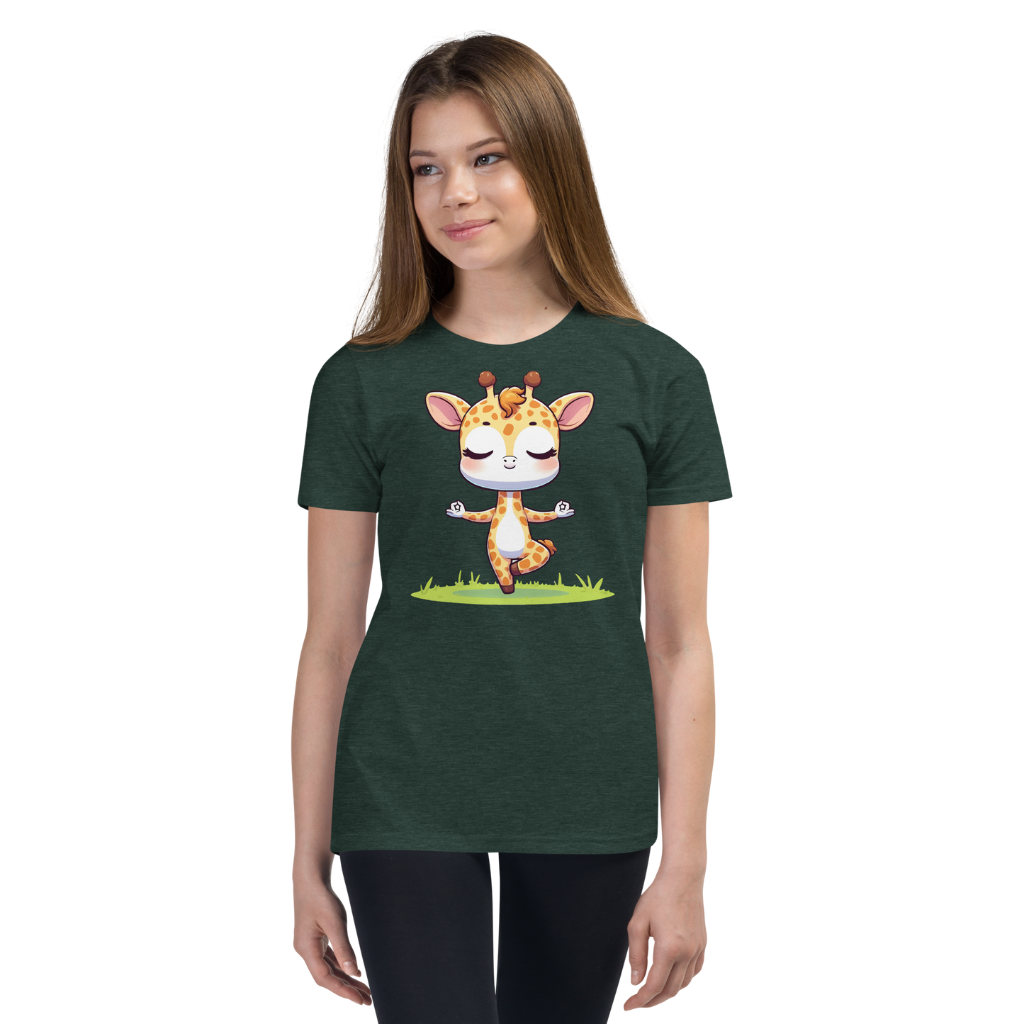 Giraffe doing Yoga - Youth Staple Tee