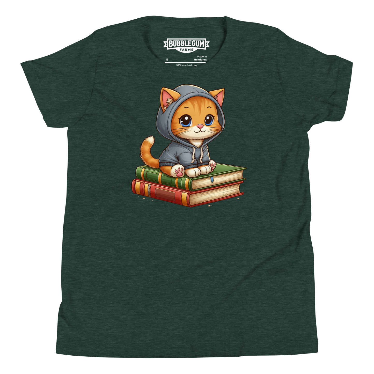 Orange Kitten - Sitting on Books - Youth Staple Tee