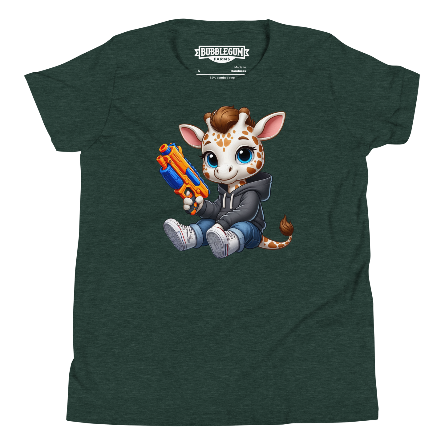 White Giraffe with Foam Dart Blaster - Youth Staple Tee