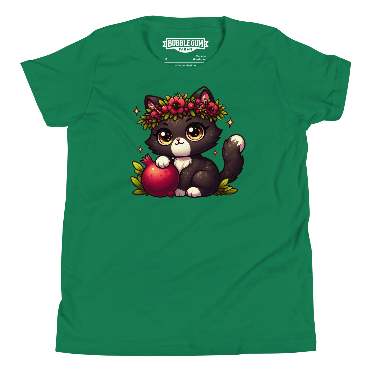 Black Kitten with Red Flowers - Youth Staple Tee