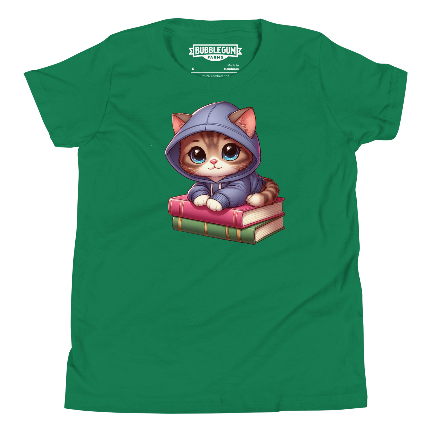 Brown Kitten - Sitting on Books - Youth Staple Tee
