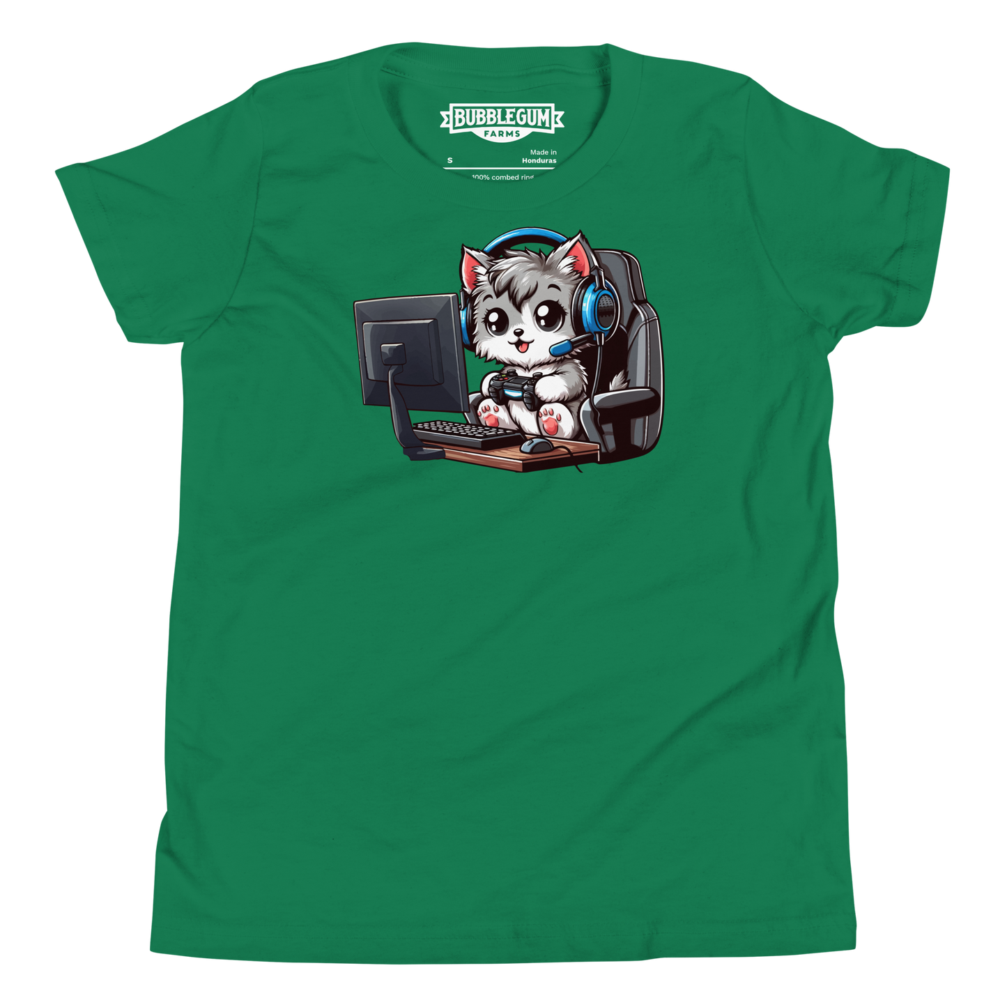 Gamer Kitten - Blue Headset - Youth Staple Tee