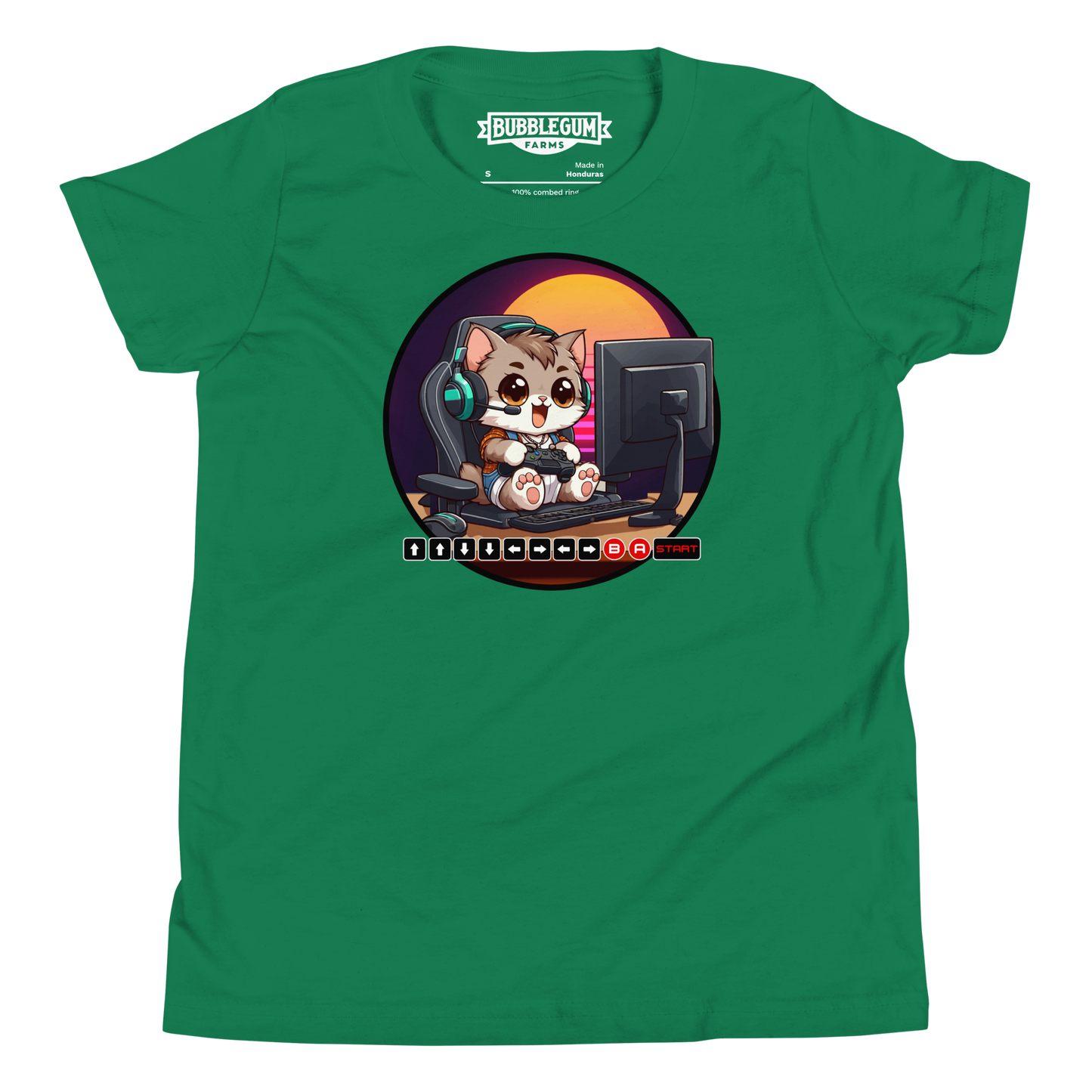 Gamer Kitten - Green Headset - Youth Staple Tee