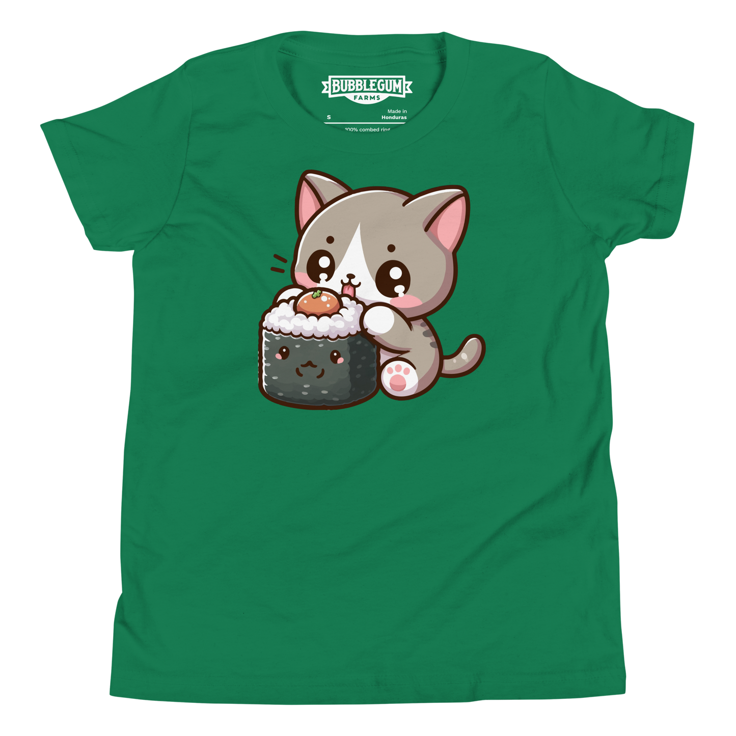 Grey Kitten - Eating Sushi - Youth Staple Tee