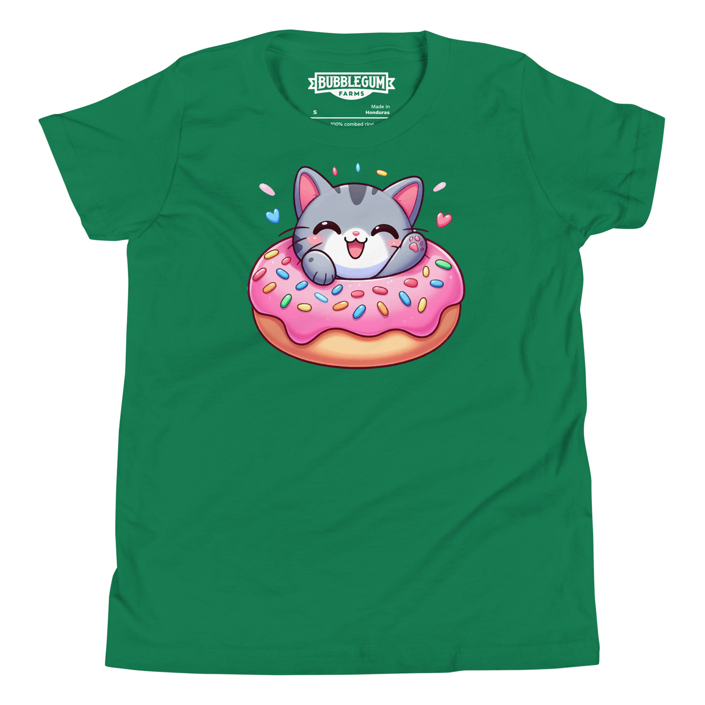 Grey Kitten - Laughing in a Donut - Youth Staple Tee