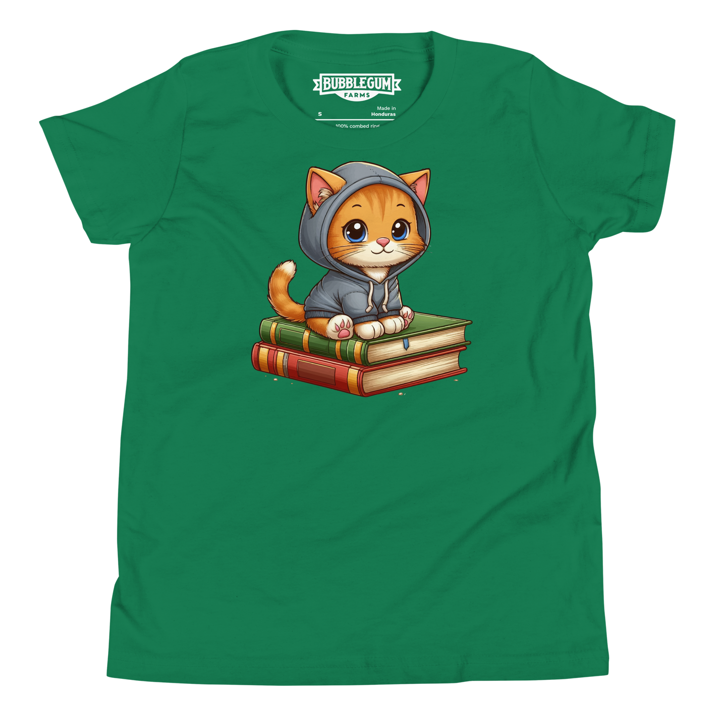 Orange Kitten - Sitting on Books - Youth Staple Tee