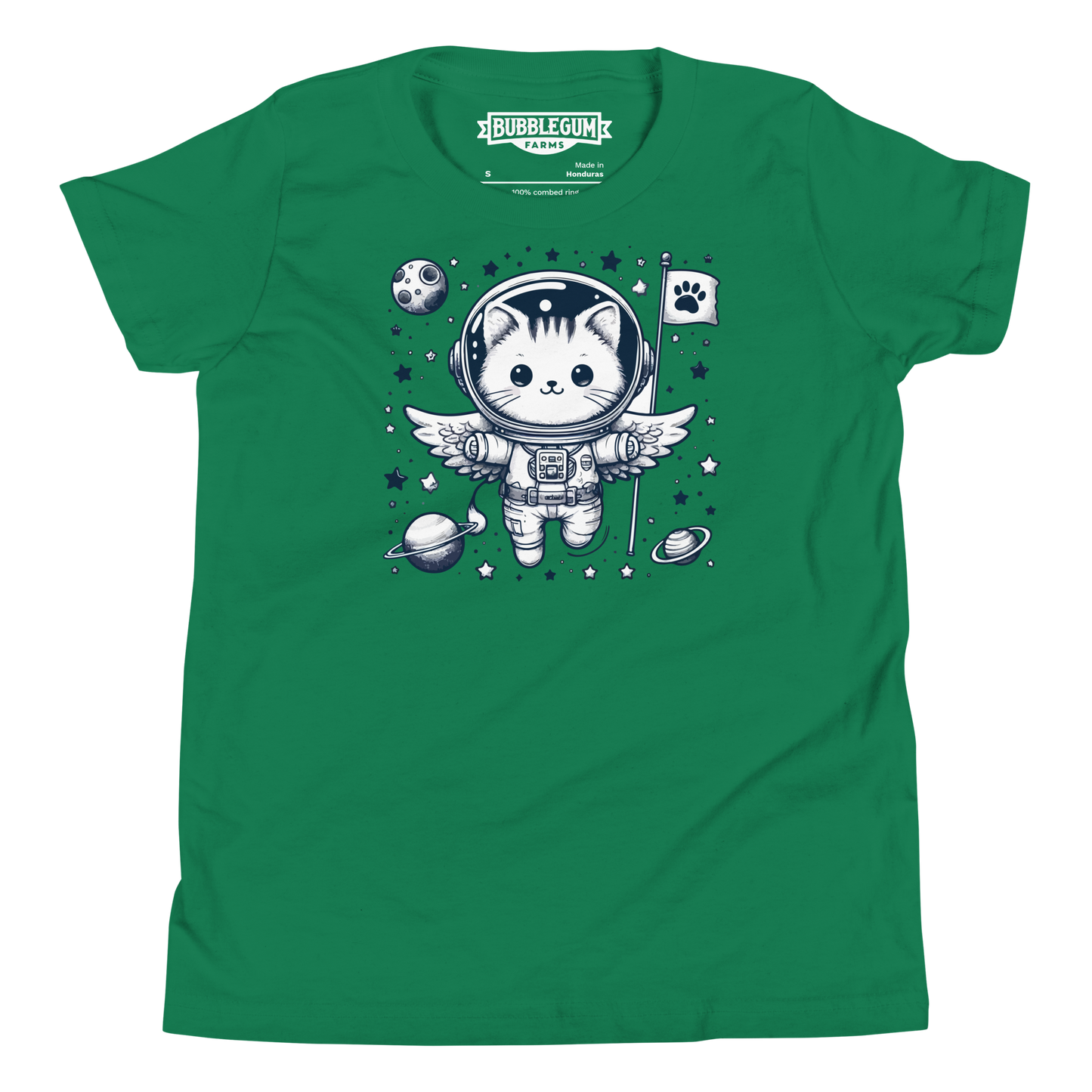 Space Kitten with Stars - Youth Staple Tee