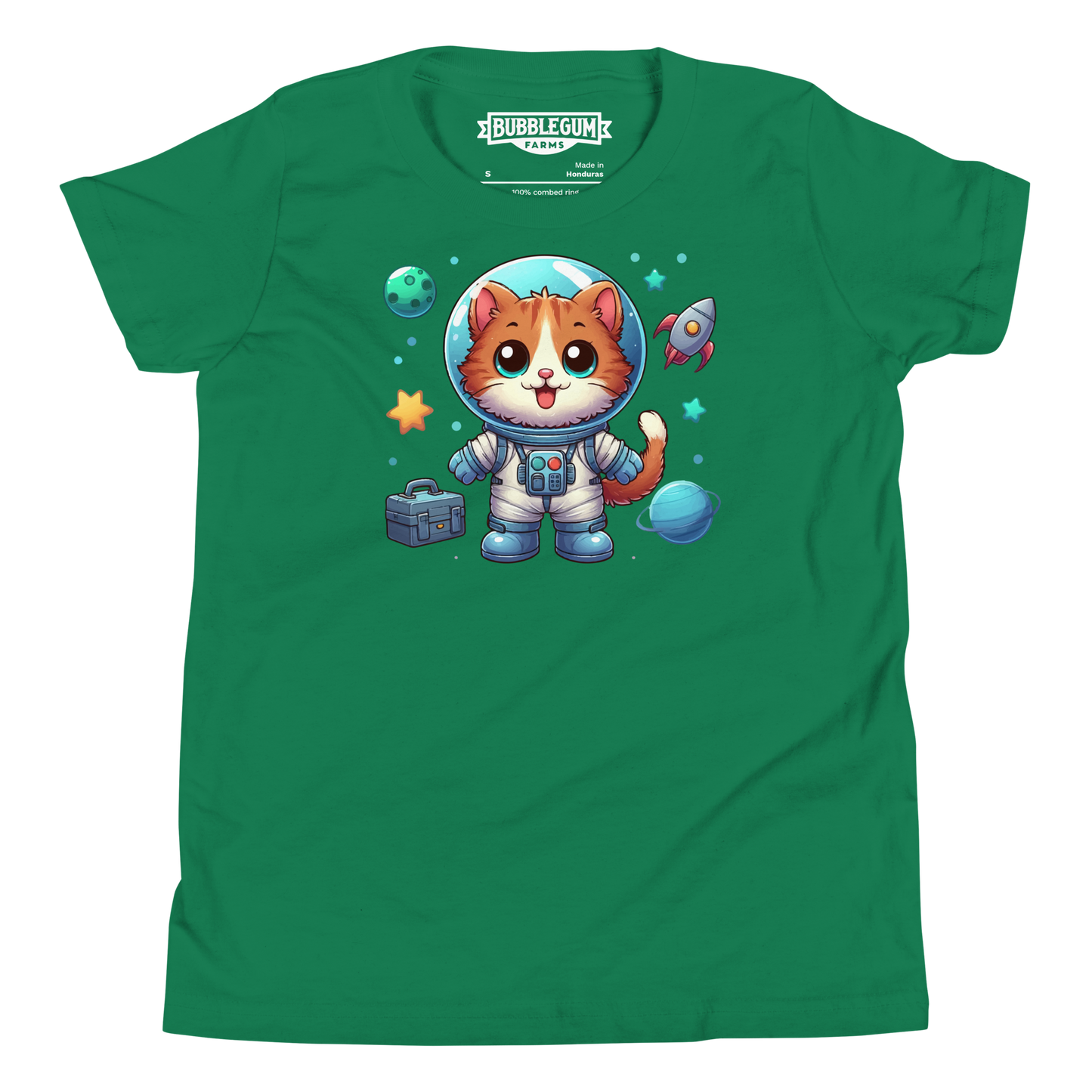 Space Kitten with Planets - Youth Staple Tee