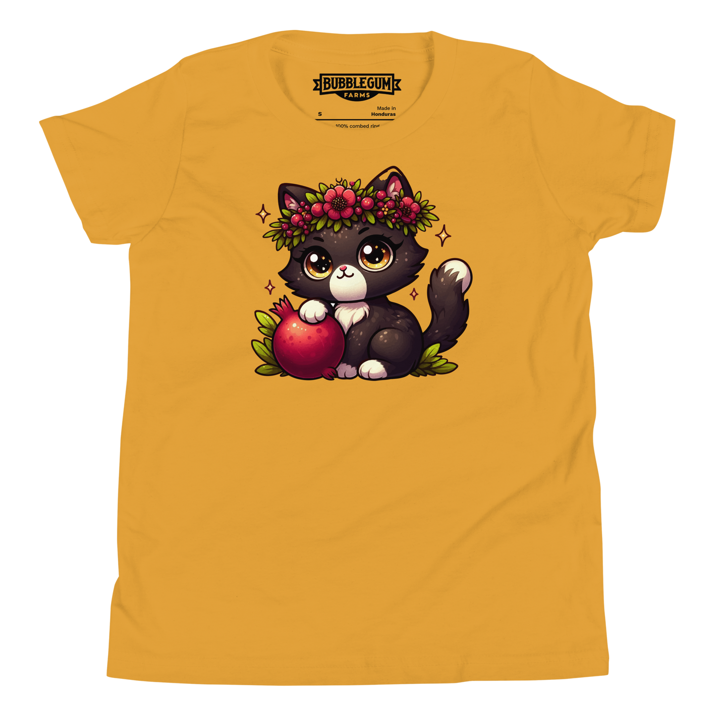 Black Kitten with Red Flowers - Youth Staple Tee