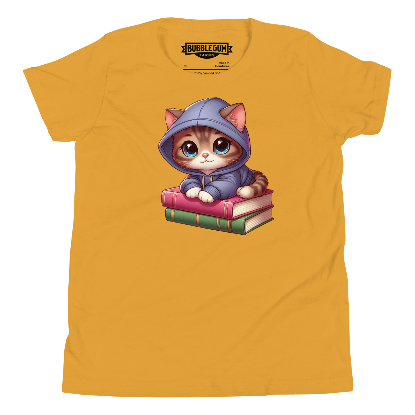 Brown Kitten - Sitting on Books - Youth Staple Tee