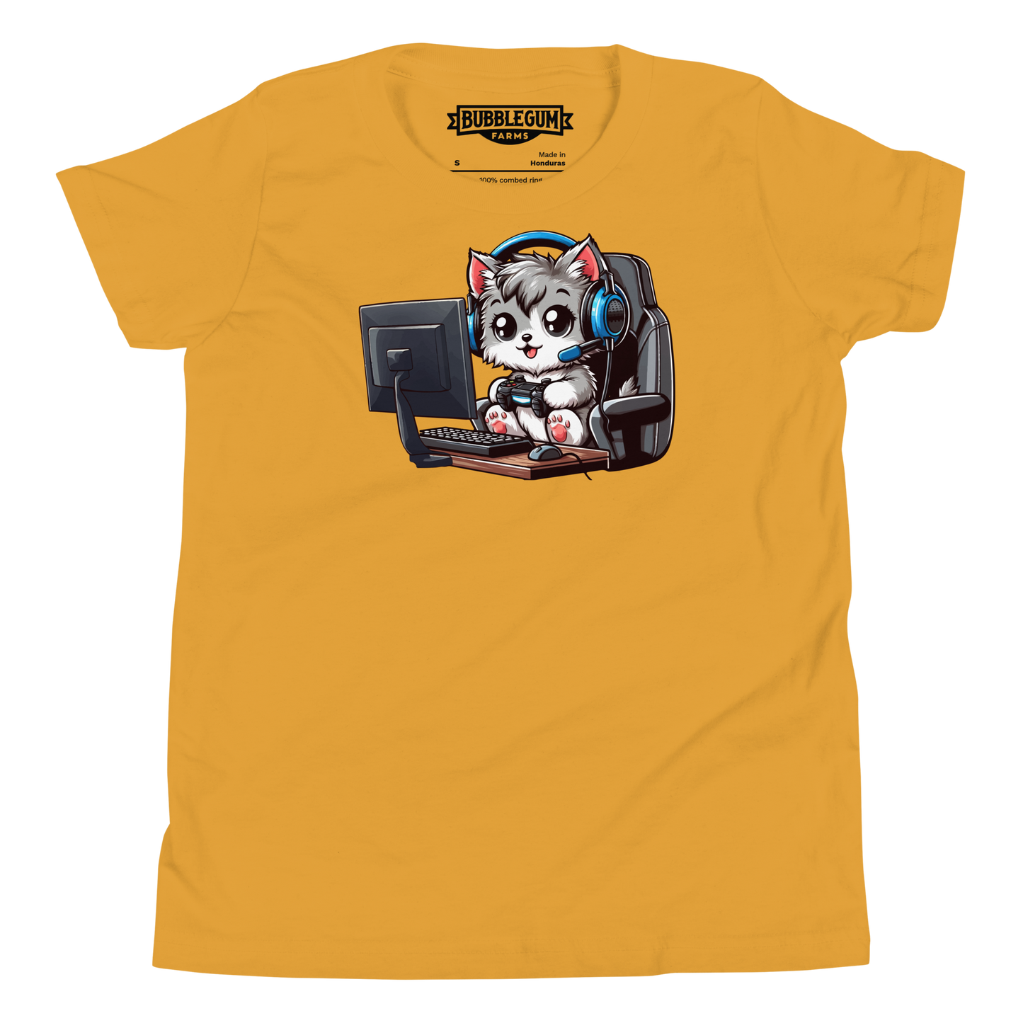 Gamer Kitten - Blue Headset - Youth Staple Tee