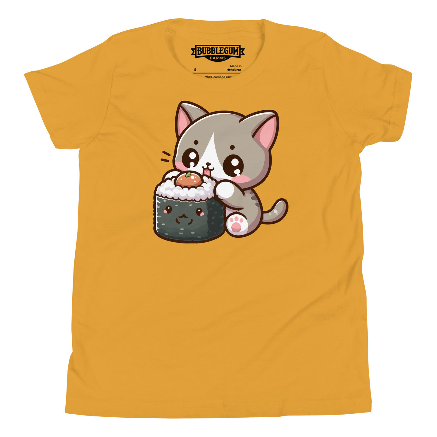 Grey Kitten - Eating Sushi - Youth Staple Tee