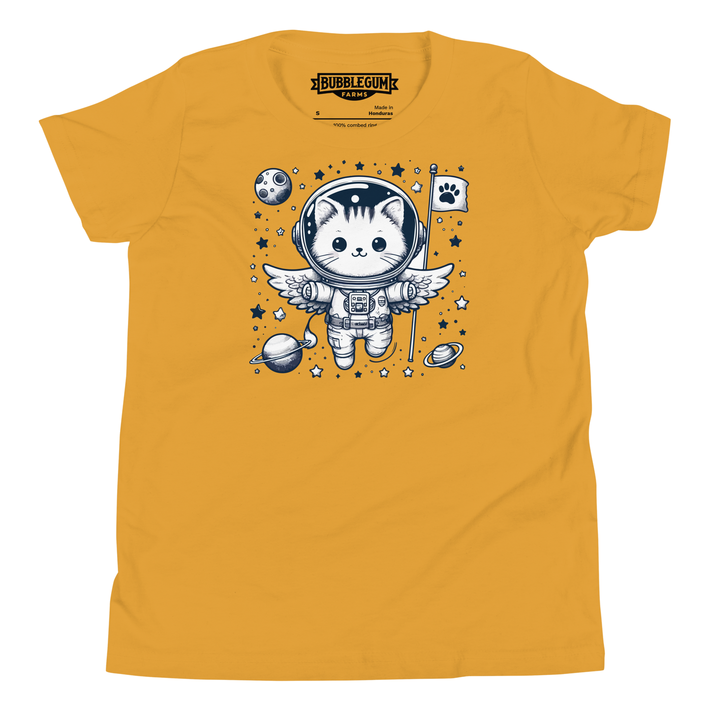 Space Kitten with Stars - Youth Staple Tee