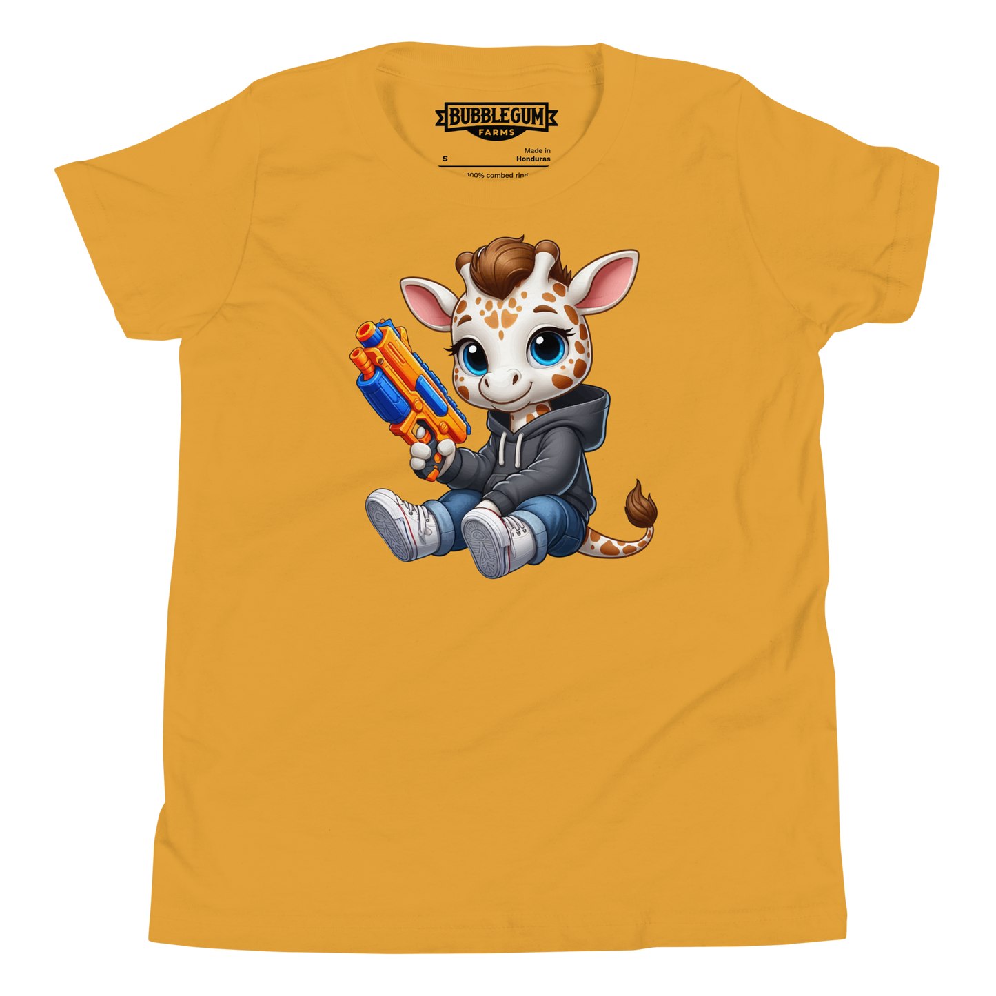 White Giraffe with Foam Dart Blaster - Youth Staple Tee