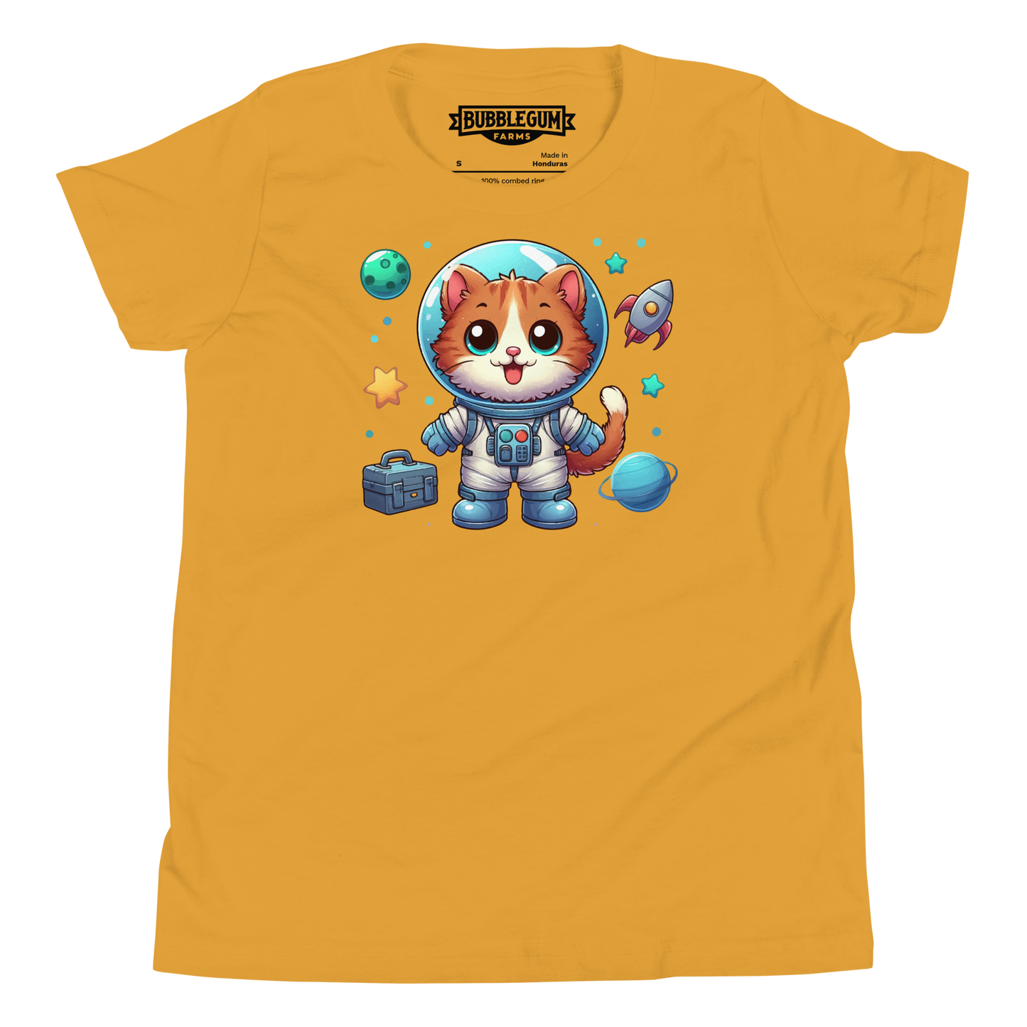 Space Kitten with Planets - Youth Staple Tee