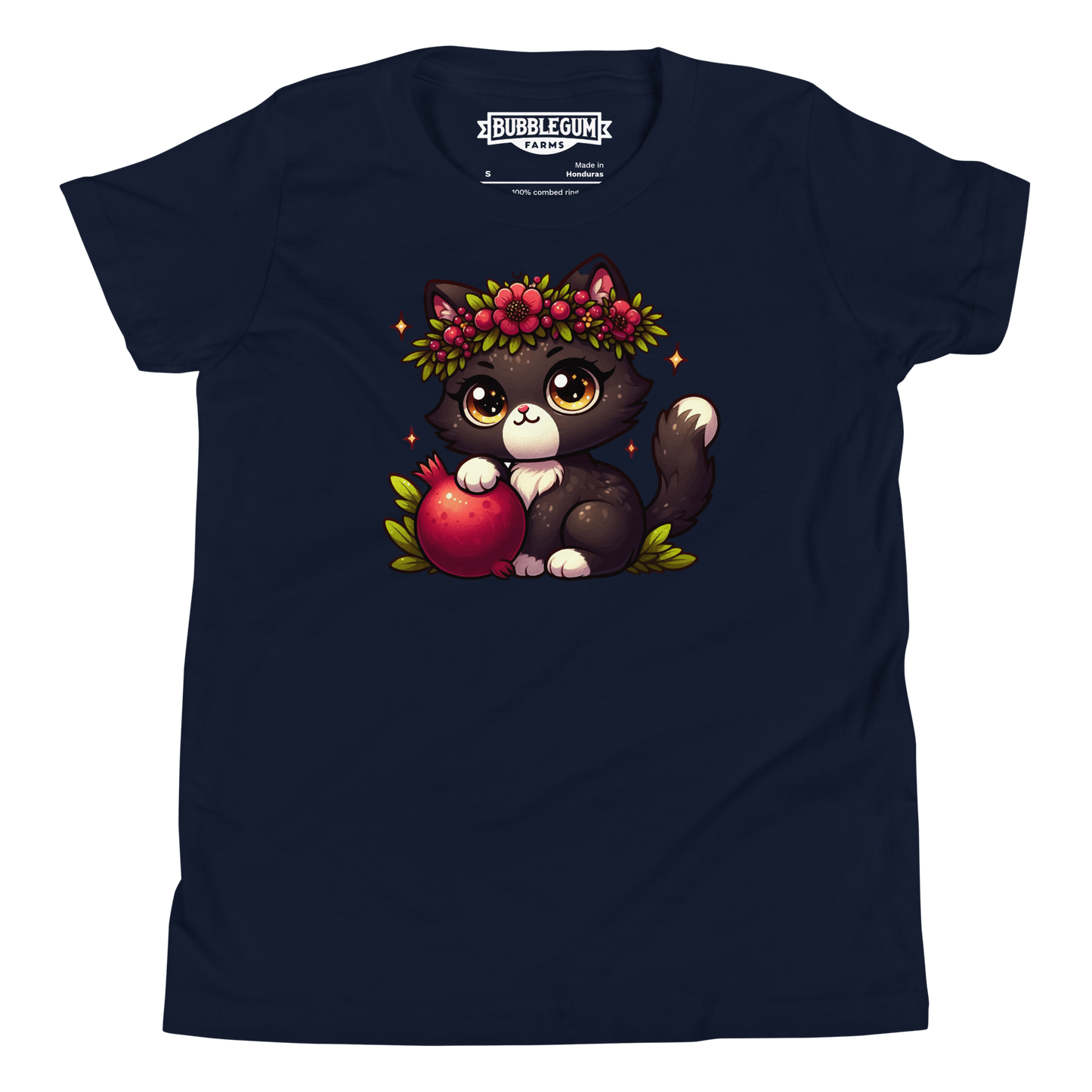 Black Kitten with Red Flowers - Youth Staple Tee