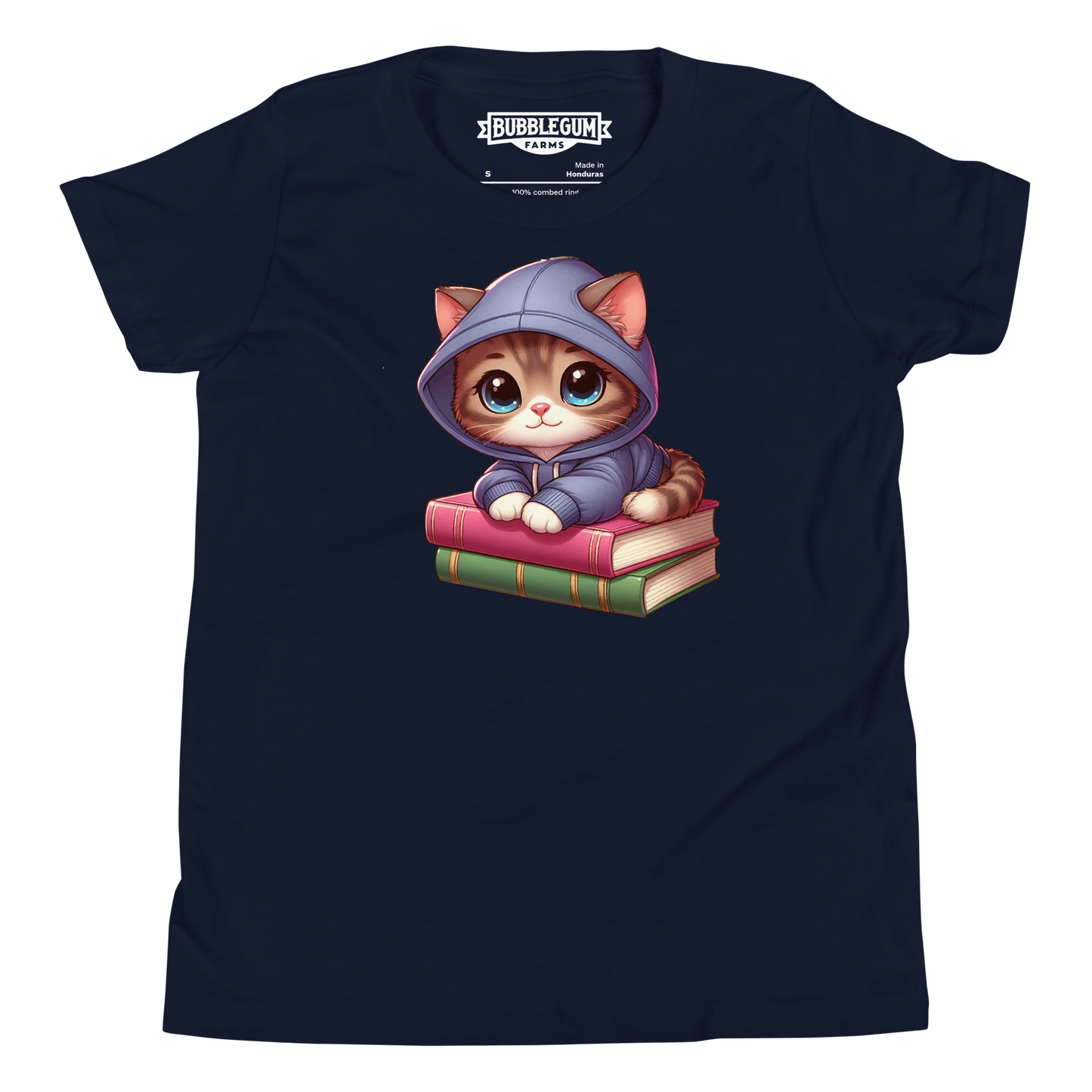 Brown Kitten - Sitting on Books - Youth Staple Tee