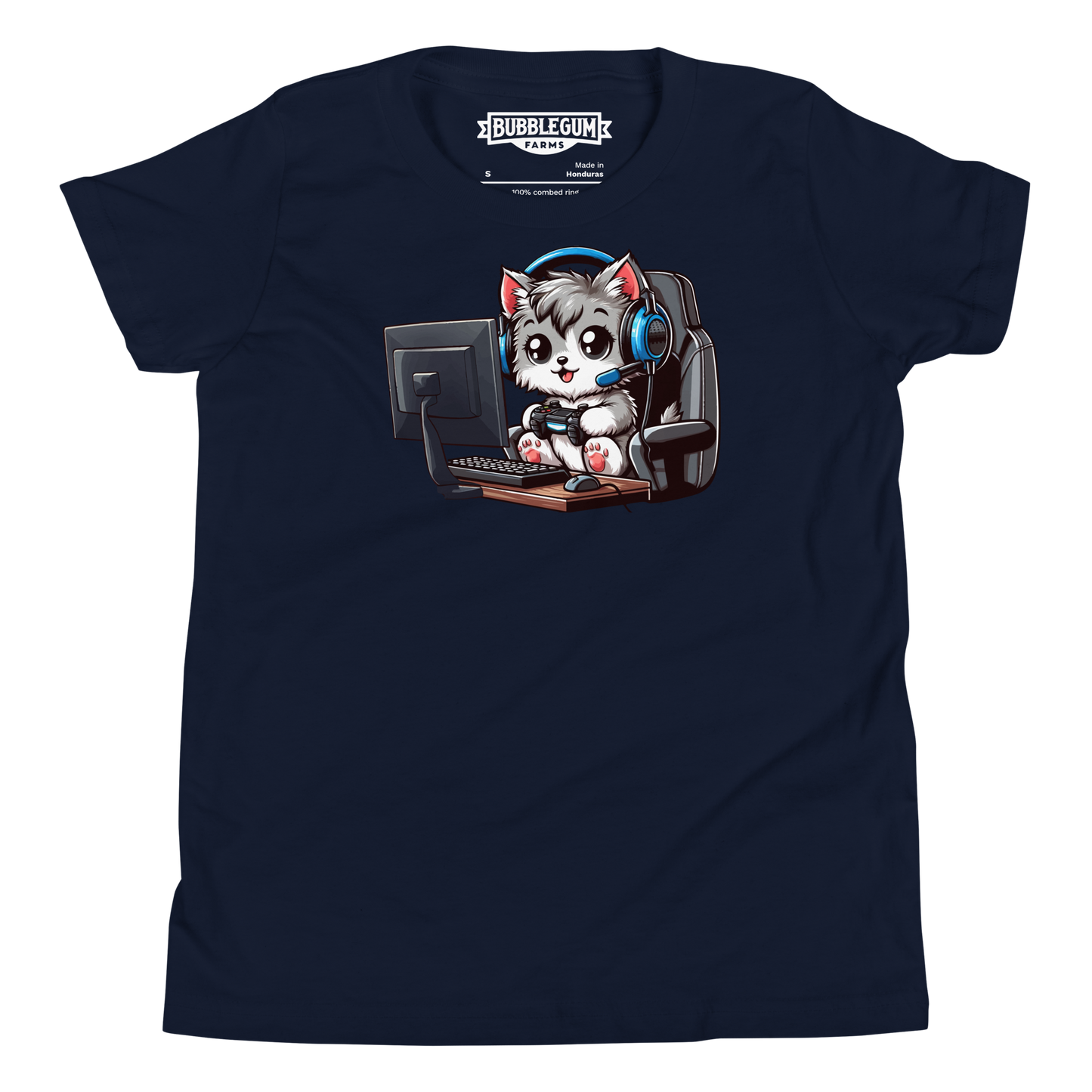 Gamer Kitten - Blue Headset - Youth Staple Tee