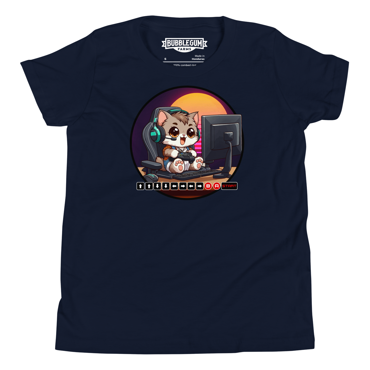 Gamer Kitten - Green Headset - Youth Staple Tee
