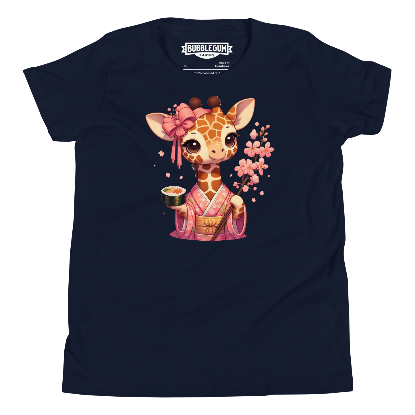 Geisha Giraffe - Holding Cherry Blossoms - Youth Staple Tee