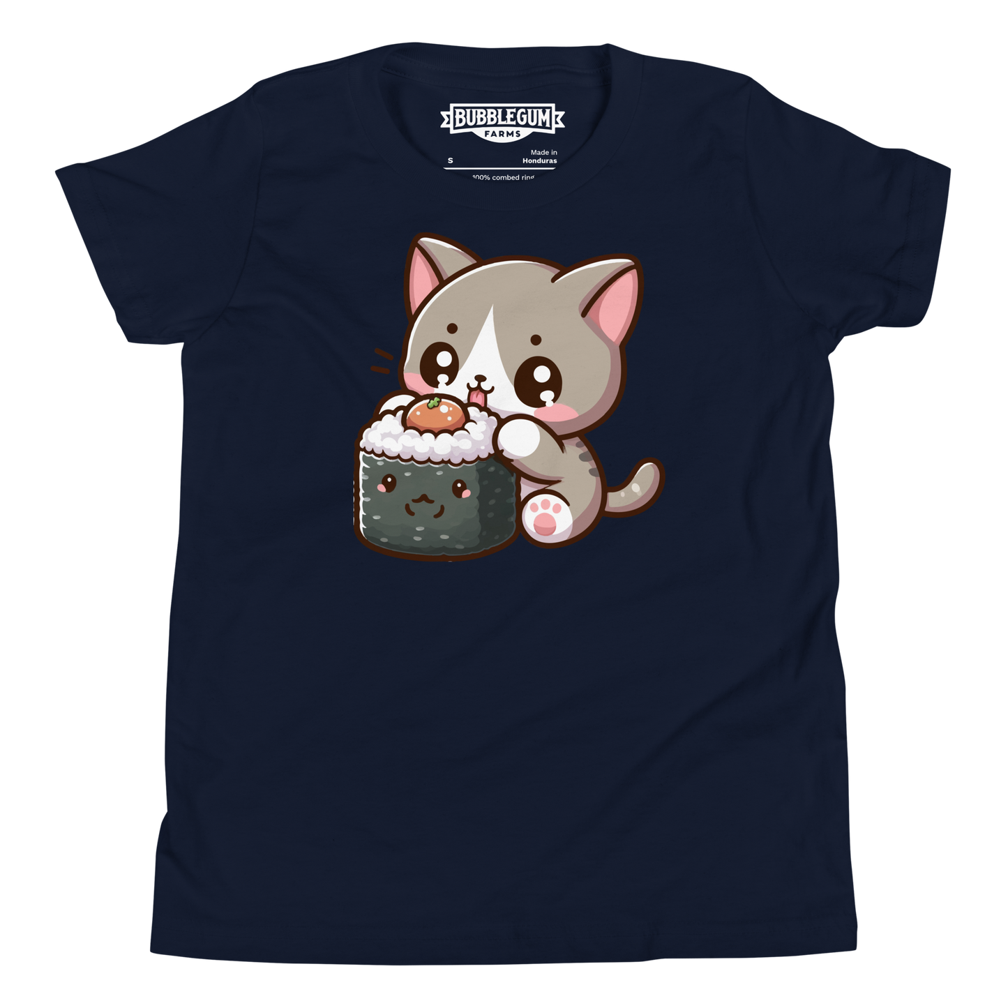 Grey Kitten - Eating Sushi - Youth Staple Tee