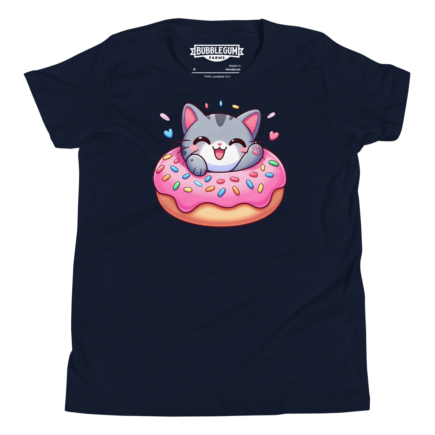 Grey Kitten - Laughing in a Donut - Youth Staple Tee