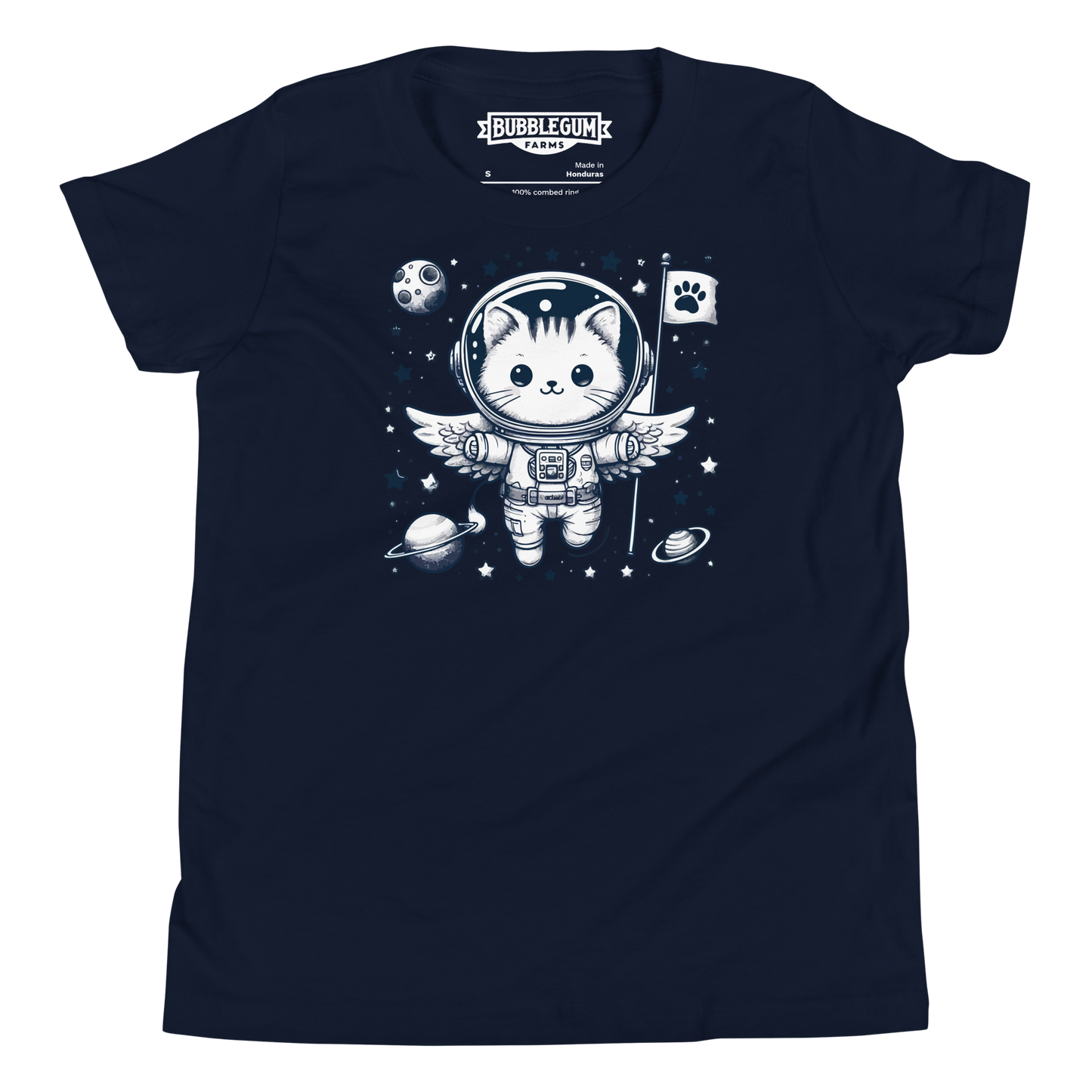 Space Kitten with Stars - Youth Staple Tee